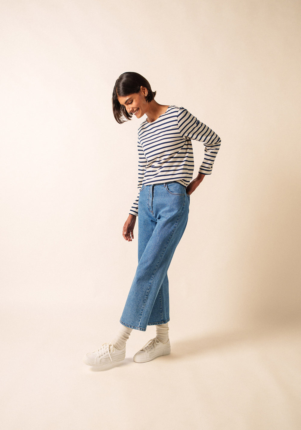 Minquiers Modern Breton Shirt (ECRU / NAVY)