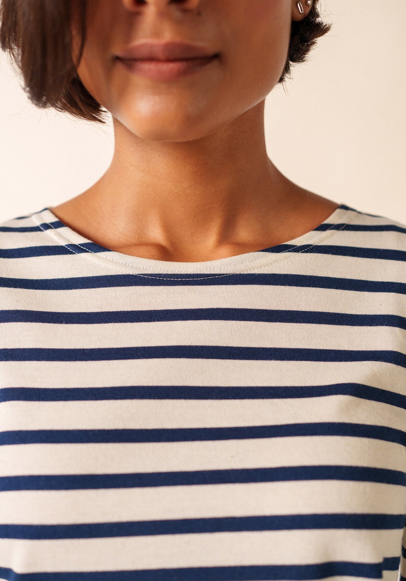 Minquiers Modern Breton Shirt (ECRU / NAVY)