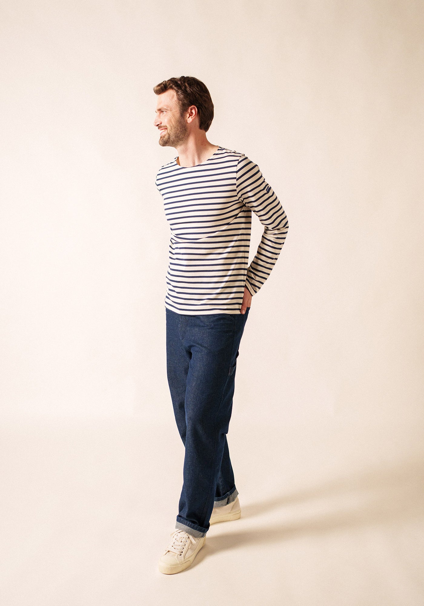 Minquiers Modern Breton Shirt (ECRU / NAVY)