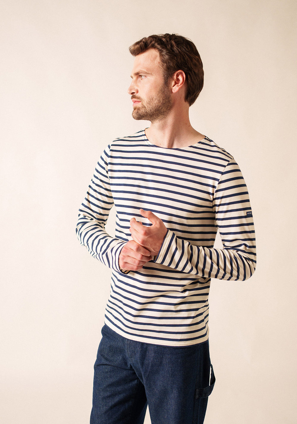 Minquiers Modern Breton Shirt (ECRU / NAVY)