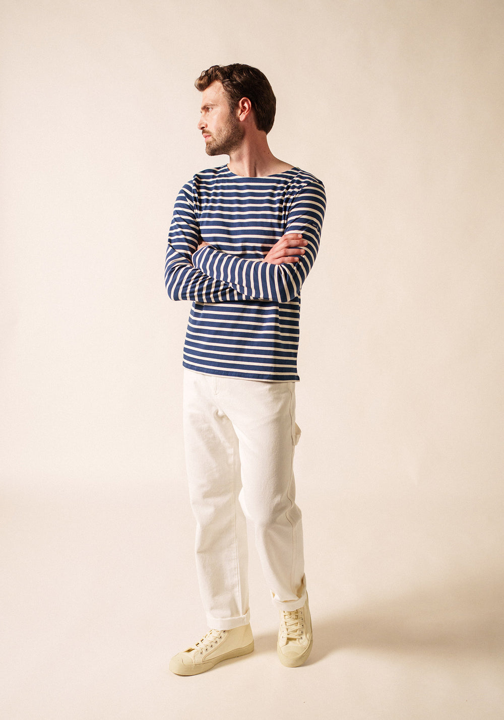 Minquiers Modern Breton Shirt (NAVY / ECRU)