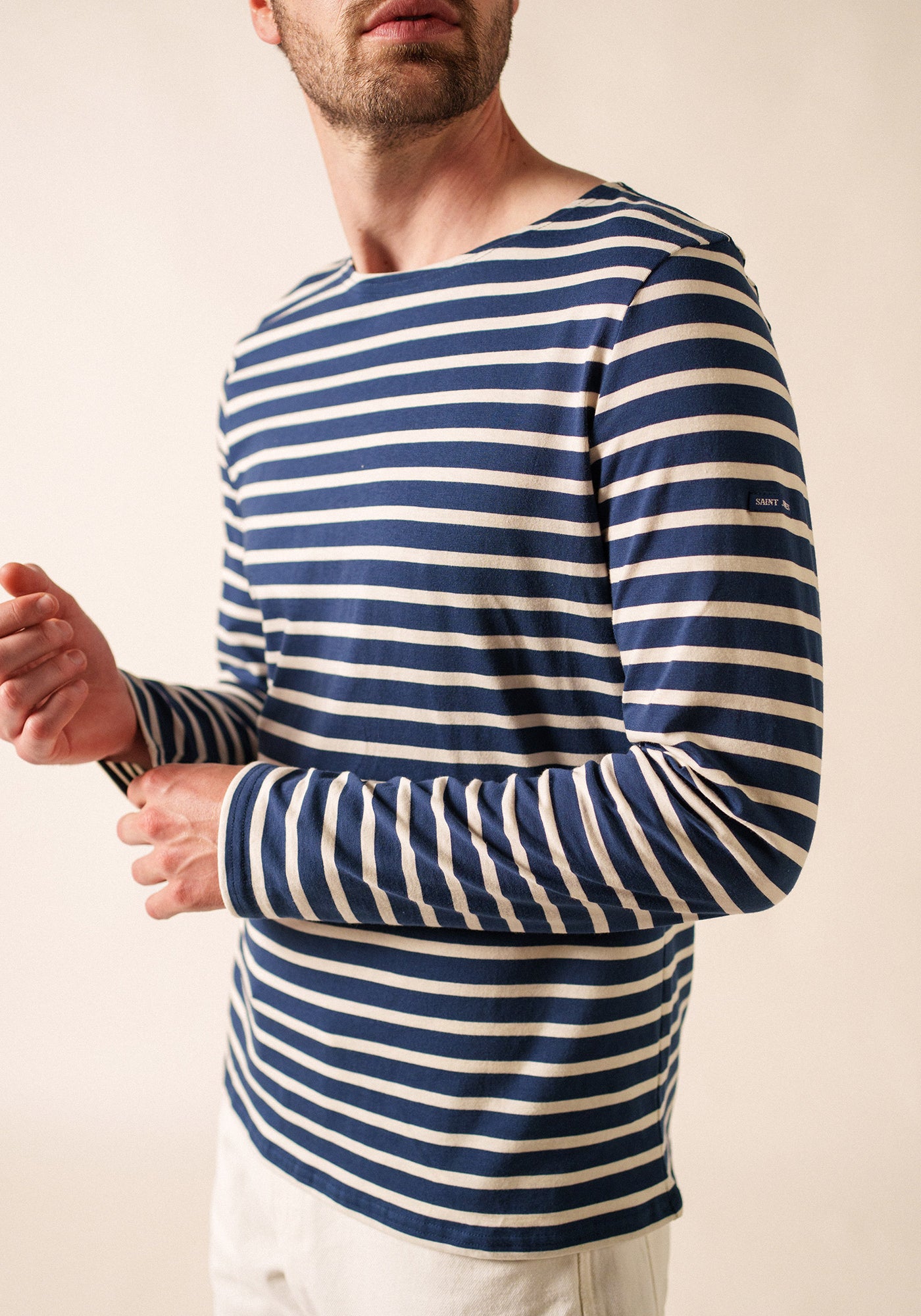 Minquiers Modern Breton Shirt (NAVY / ECRU)