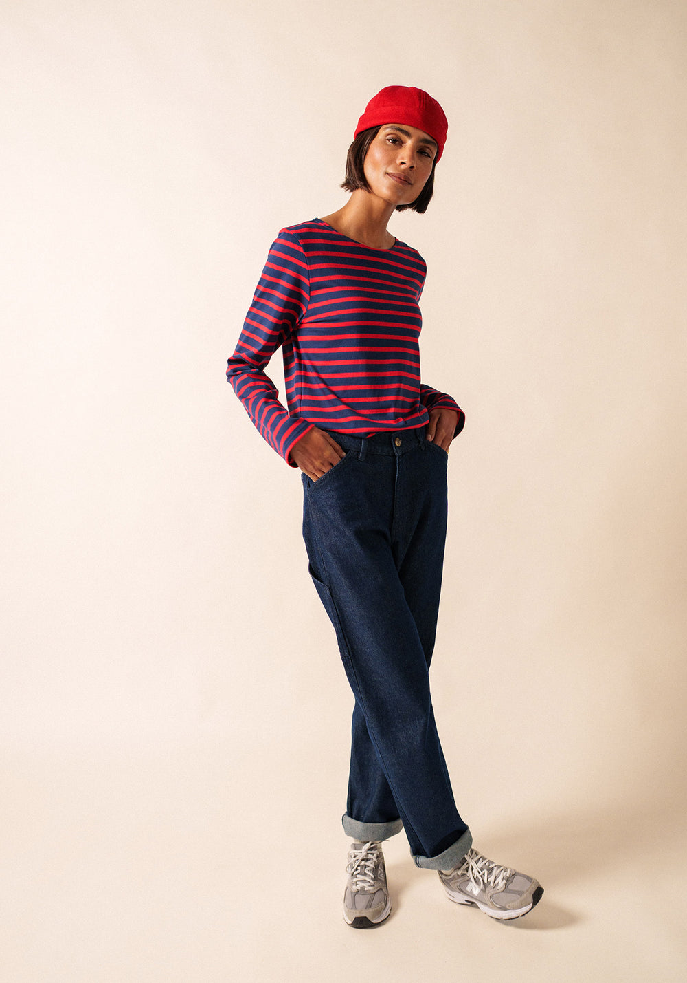 Minquiers Modern Breton Shirt (NAVY / RED)