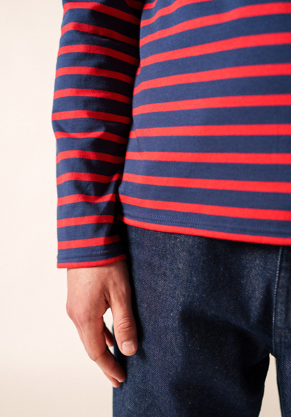 Minquiers Modern Breton Shirt (NAVY / RED)