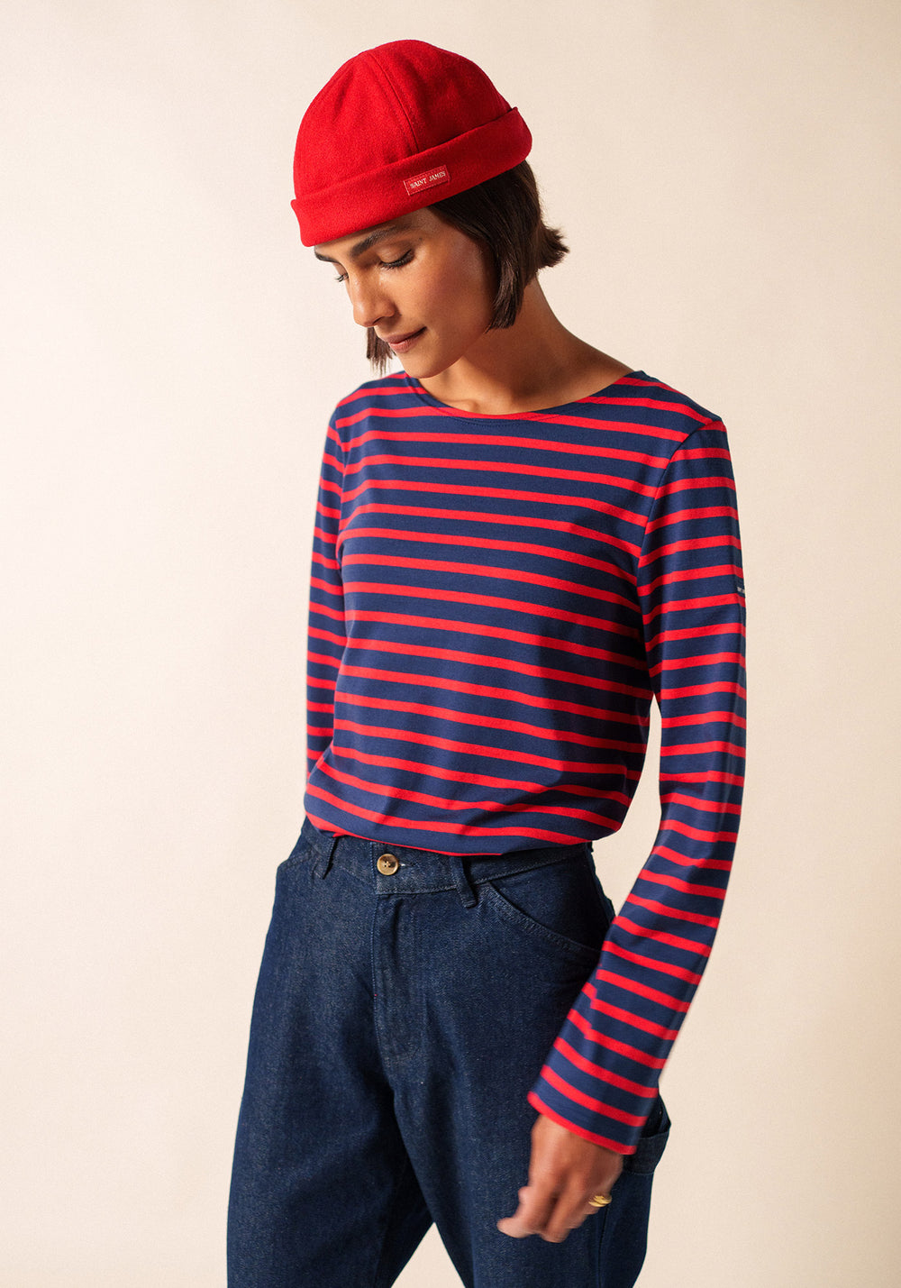Minquiers Modern Breton Shirt (NAVY / RED)