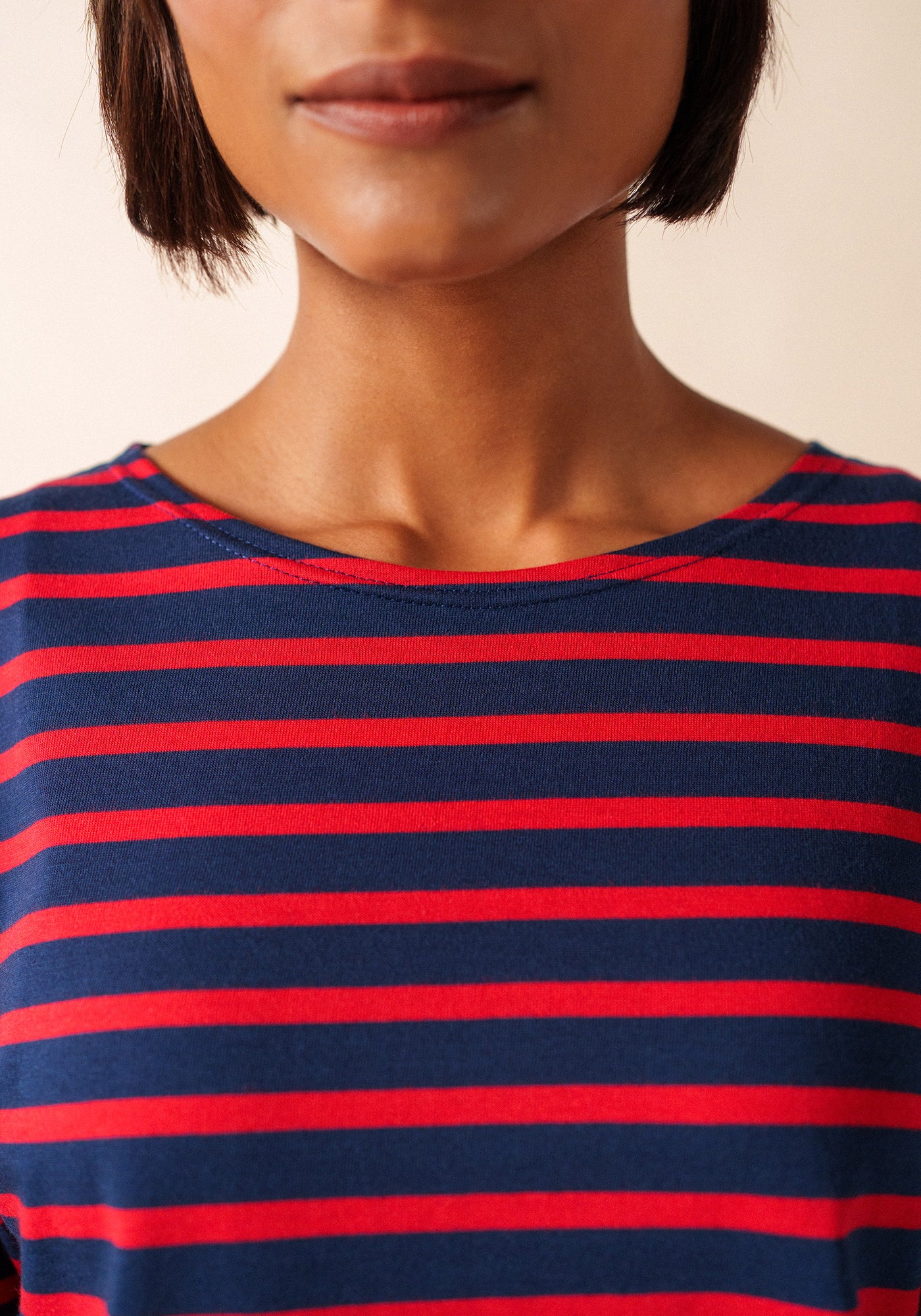 Minquiers Modern Breton Shirt (NAVY / RED)