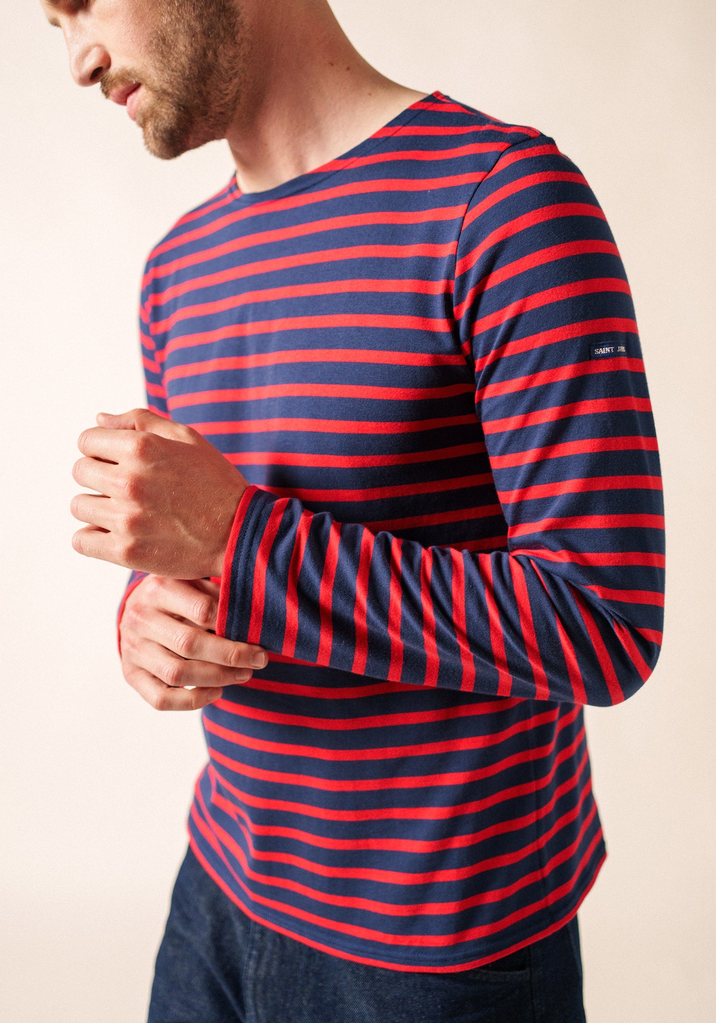 Minquiers Modern Breton Shirt (NAVY / RED)