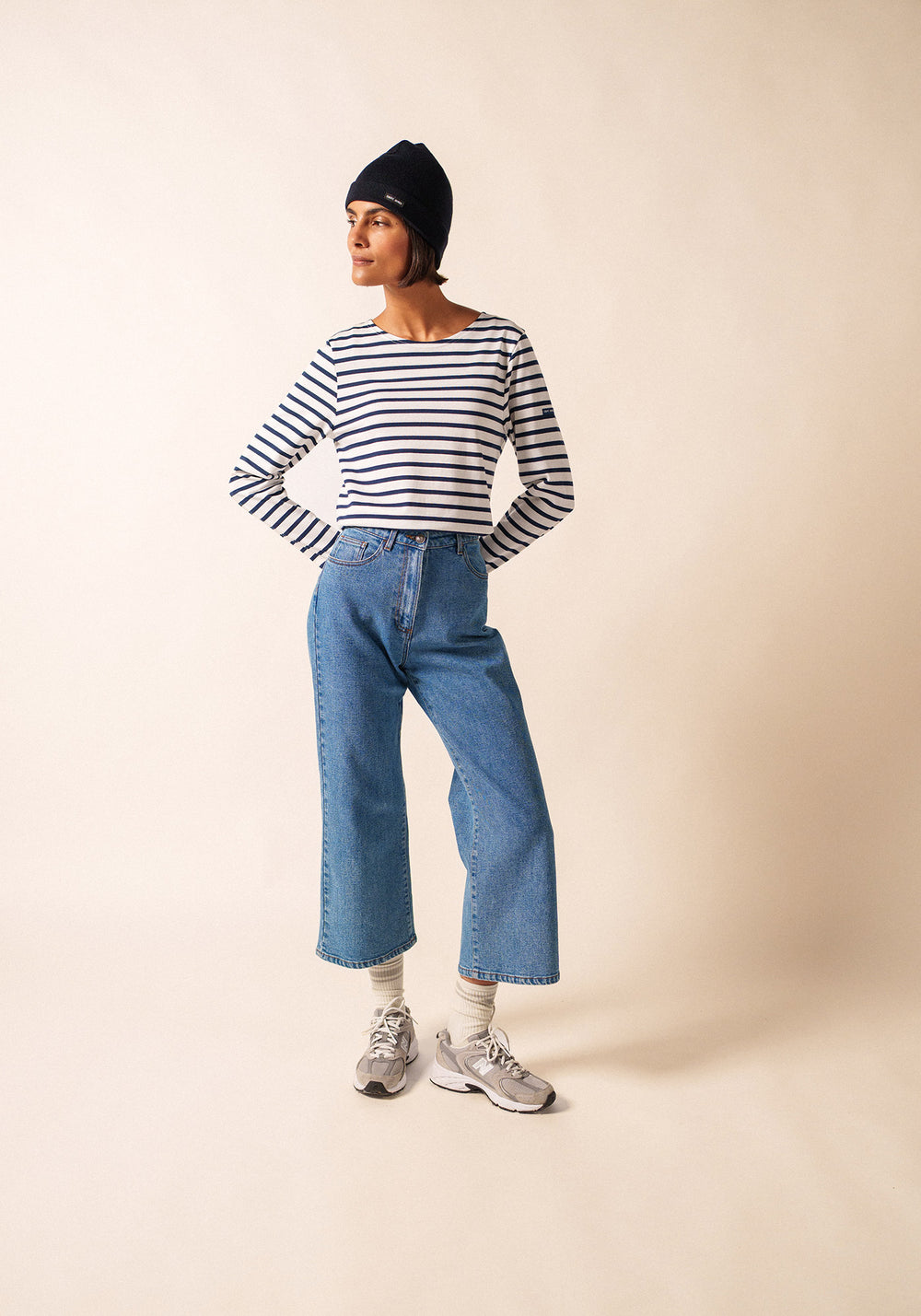 Minquiers Modern Breton Shirt (WHITE / NAVY)