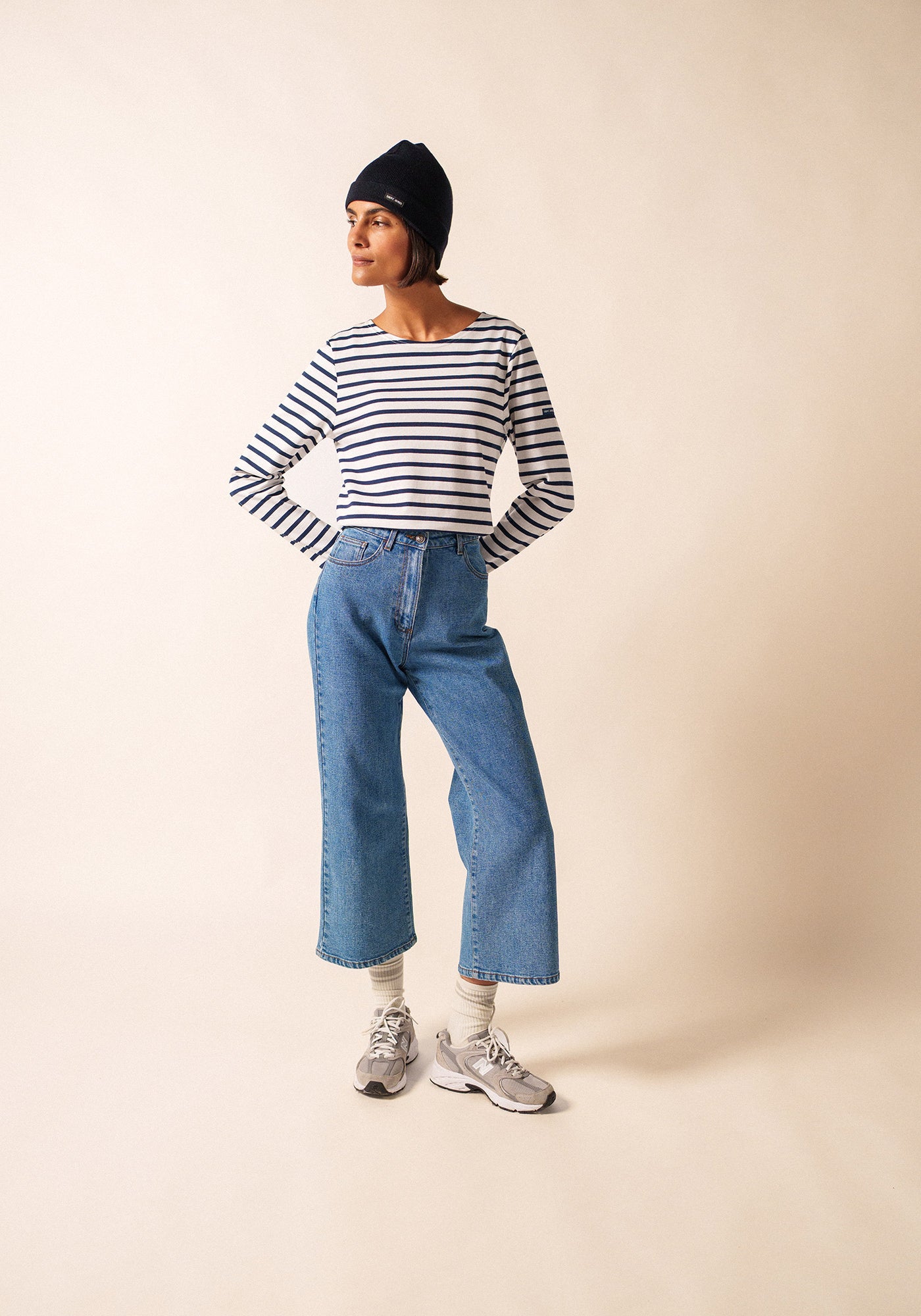 Minquiers Modern Breton Shirt (WHITE / NAVY)