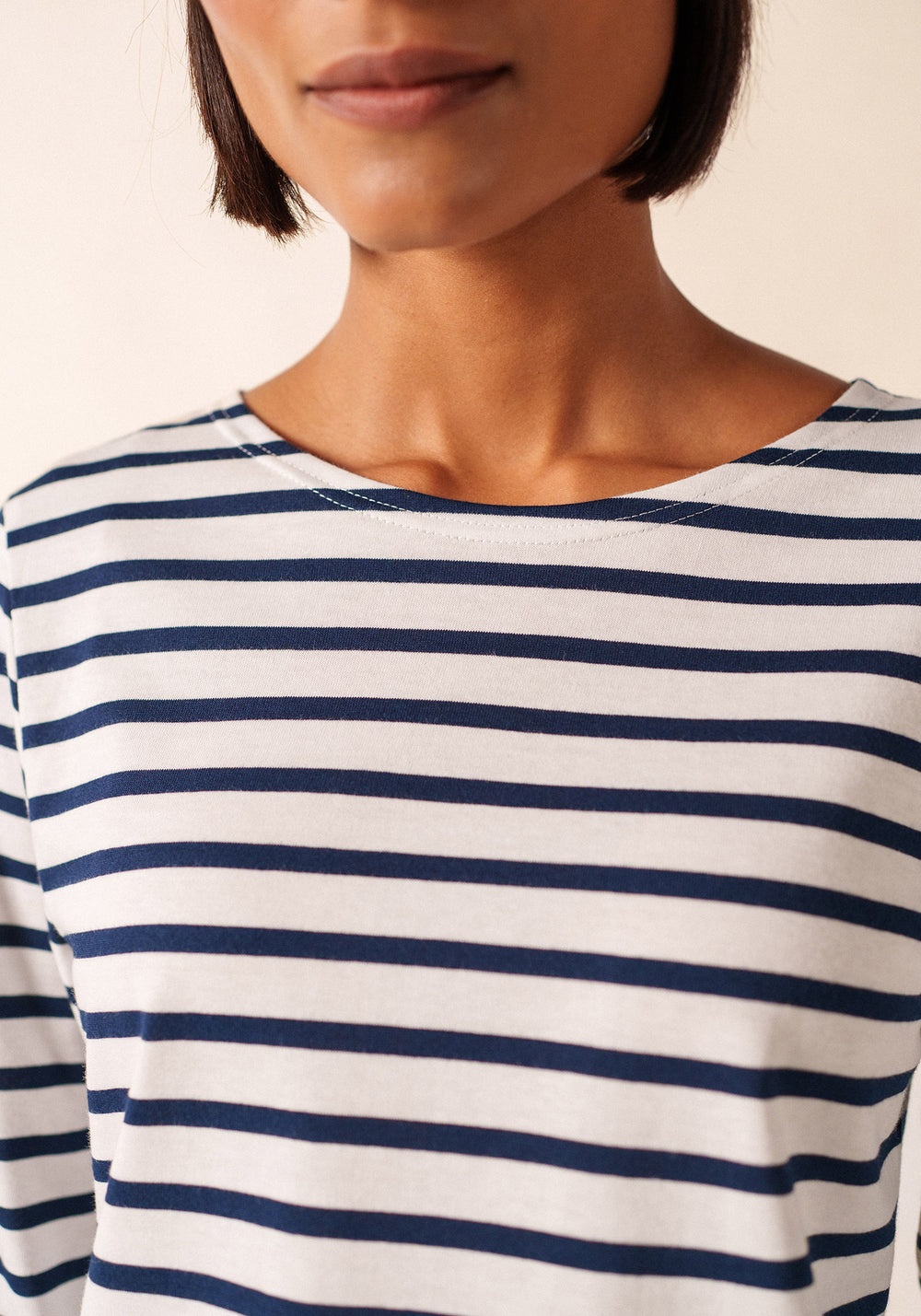 Minquiers Modern Breton Shirt (WHITE / NAVY)