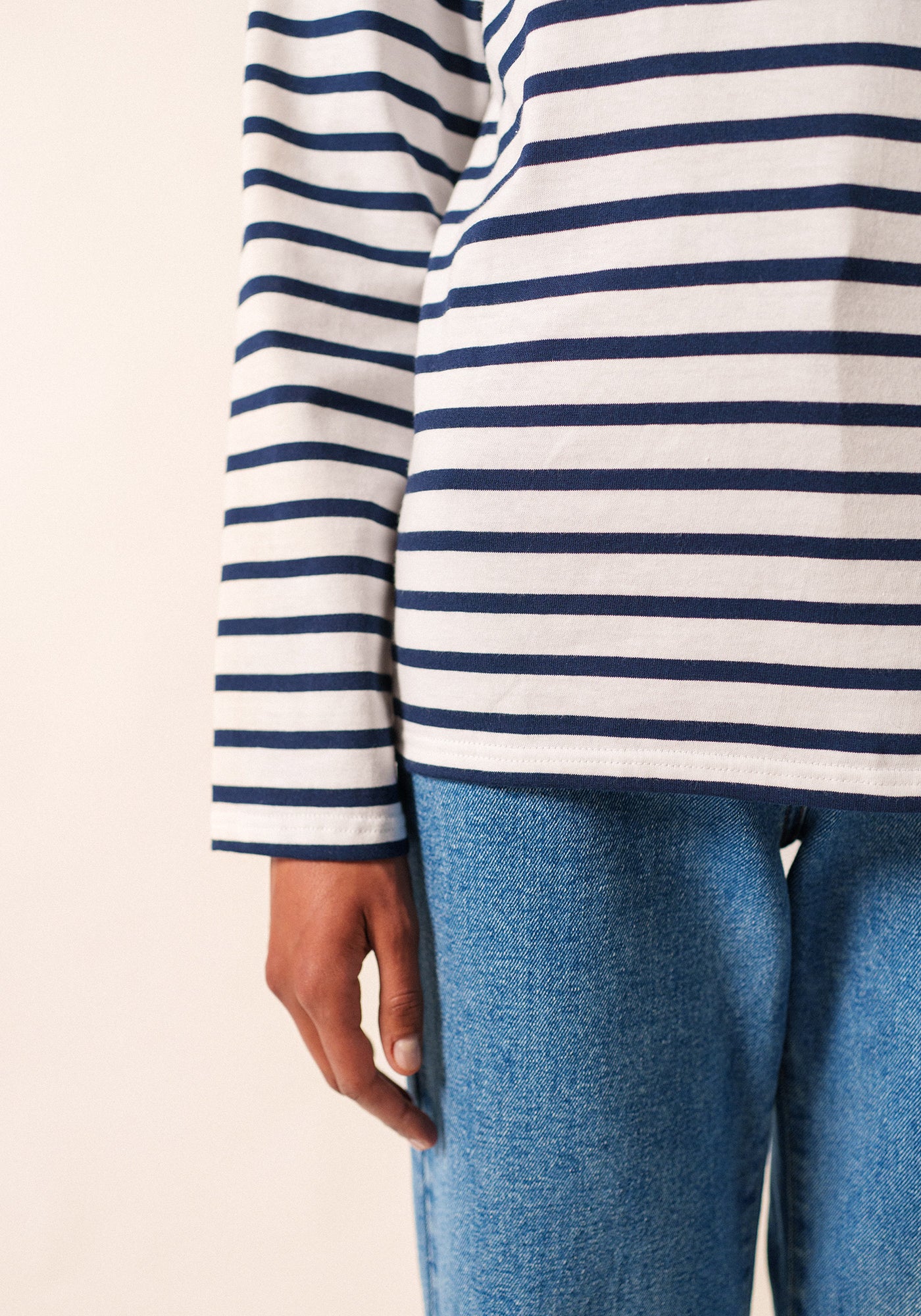 Minquiers Modern Breton Shirt (WHITE / NAVY)