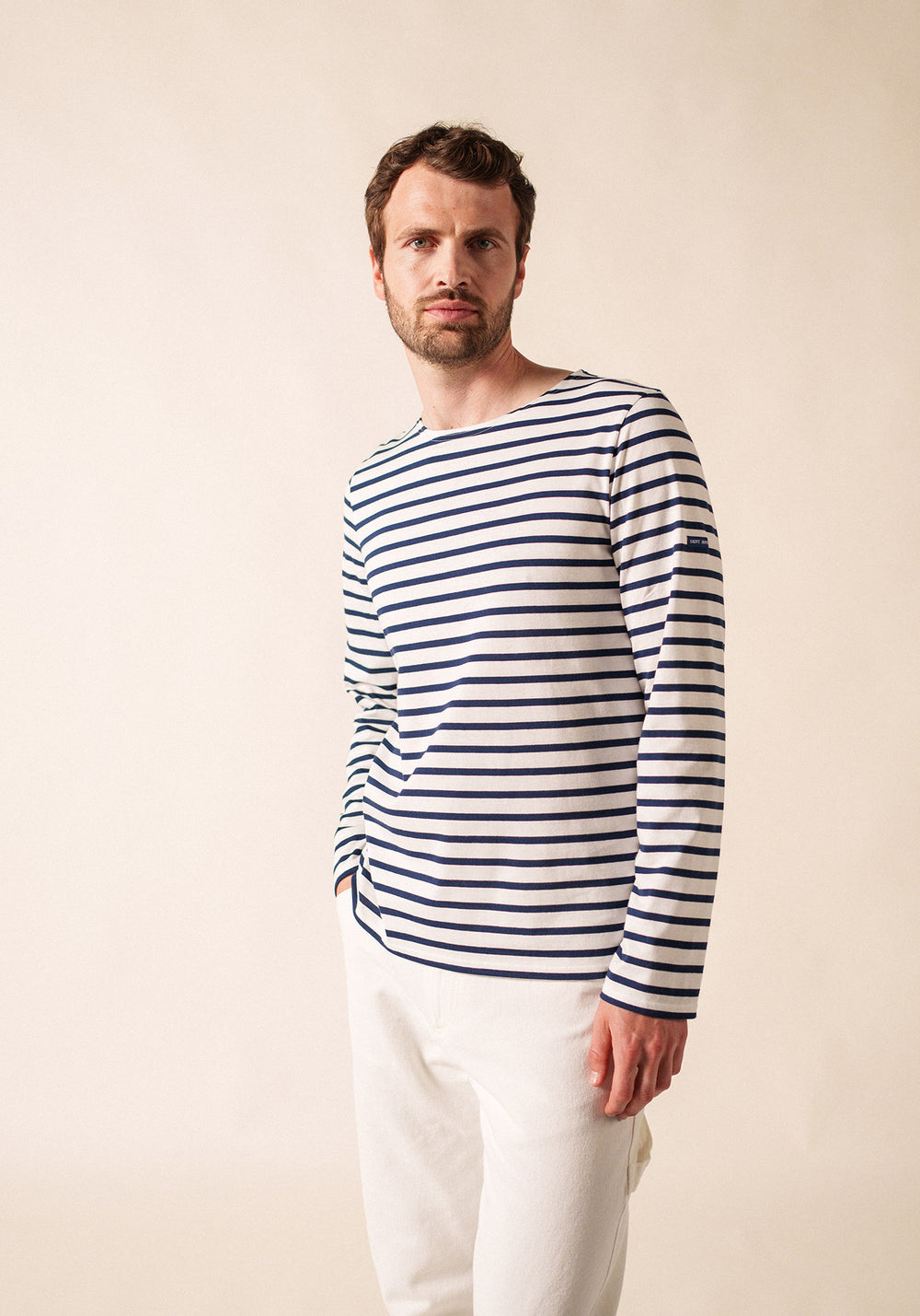 Minquiers Modern Breton Shirt (WHITE / NAVY)