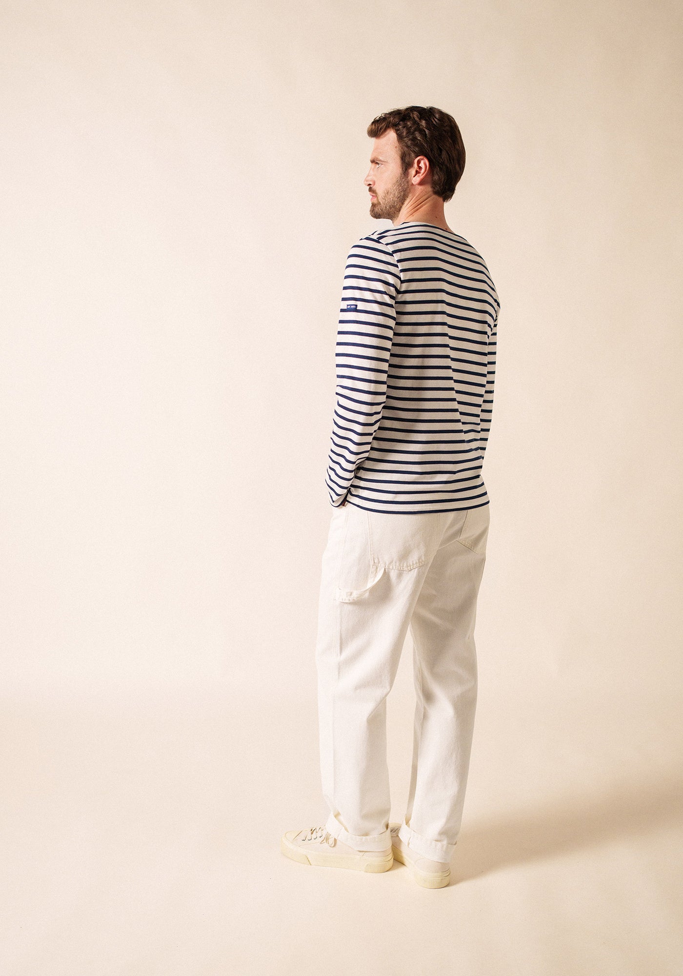 Minquiers Modern Breton Shirt (WHITE / NAVY)