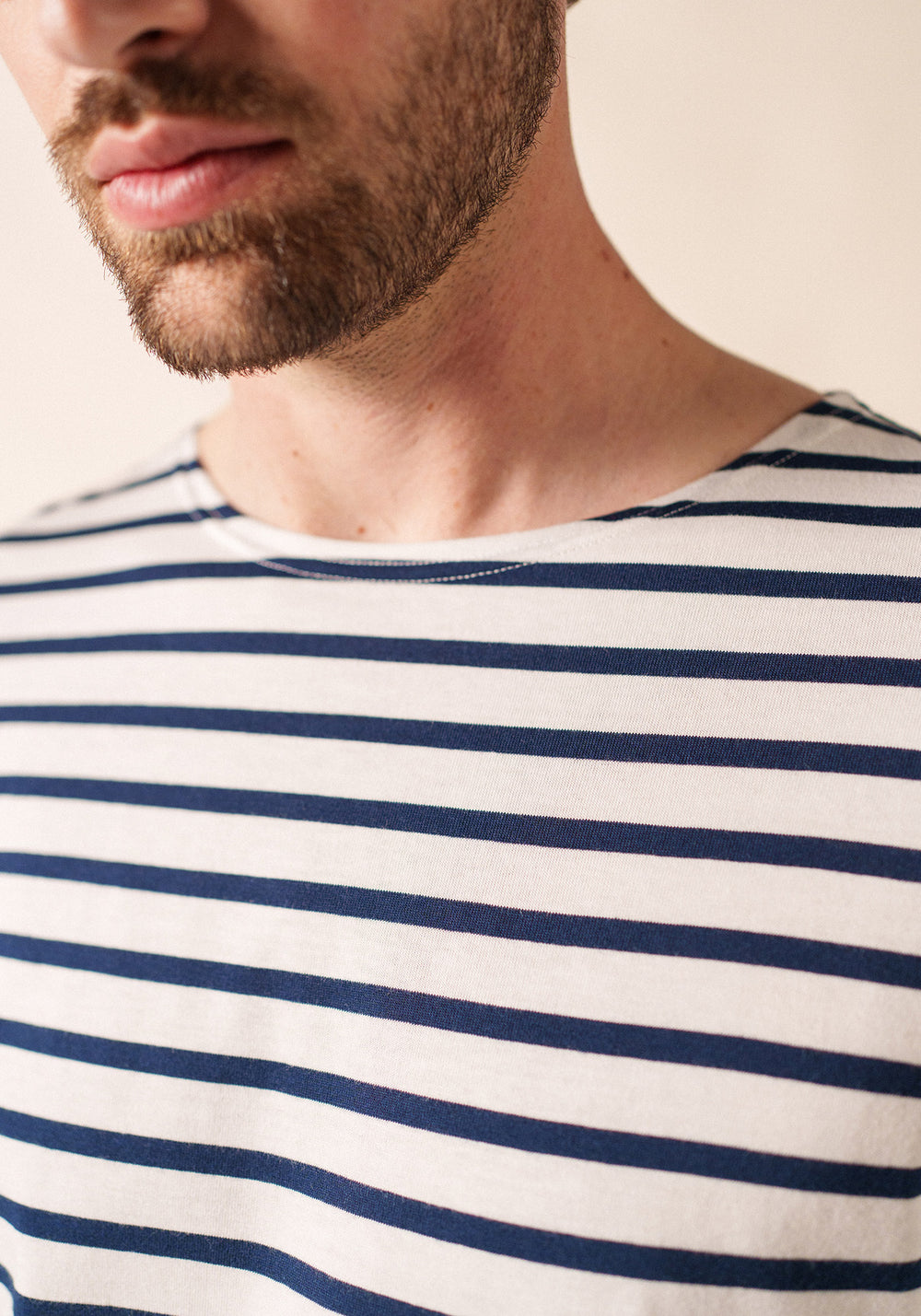 Minquiers Modern Breton Shirt (WHITE / NAVY)