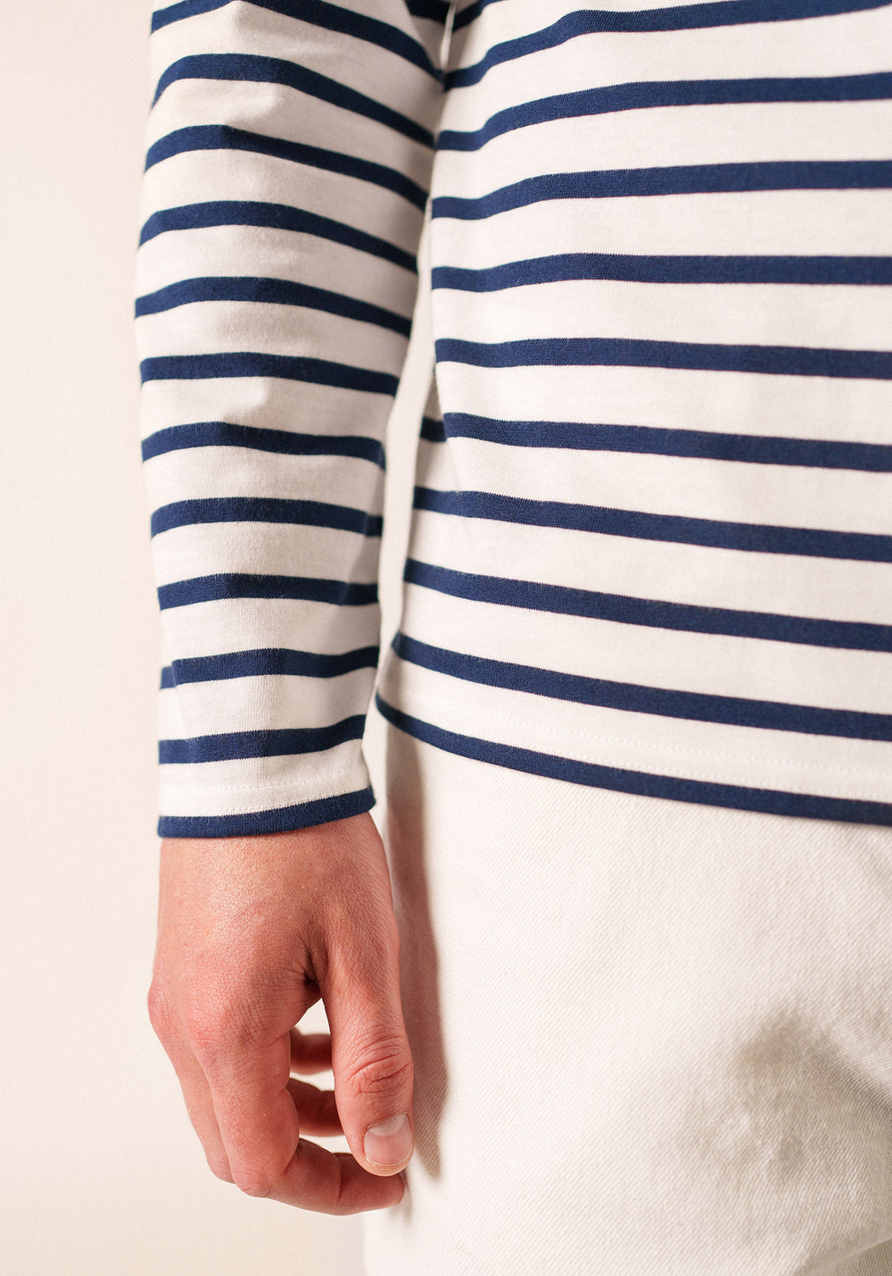 Minquiers Modern Breton Shirt (WHITE / NAVY)