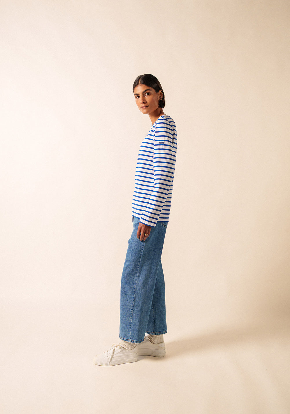 Minquiers Modern Breton Shirt (WHITE / ROYAL BLUE)