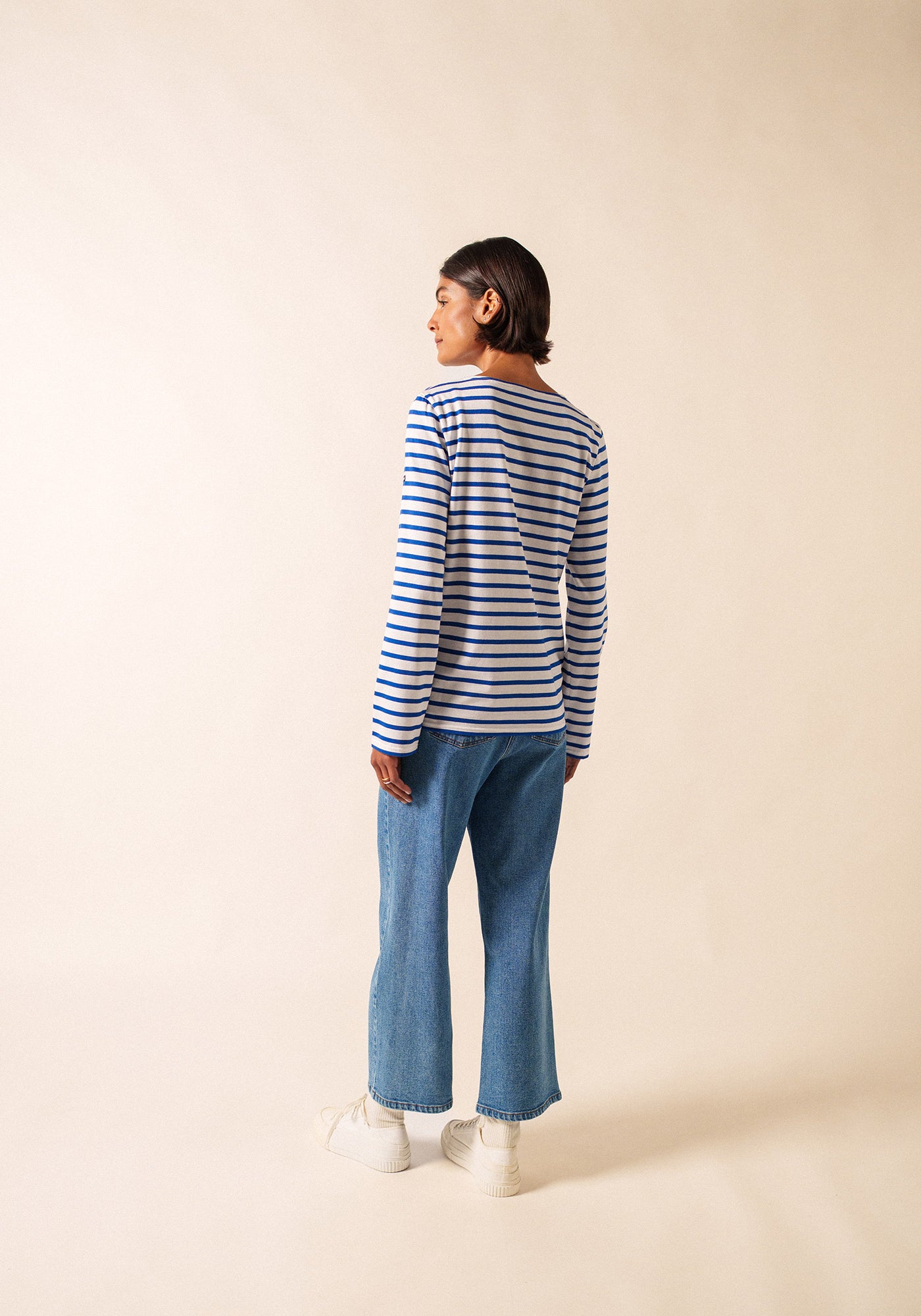 Minquiers Modern Breton Shirt (WHITE / ROYAL BLUE)