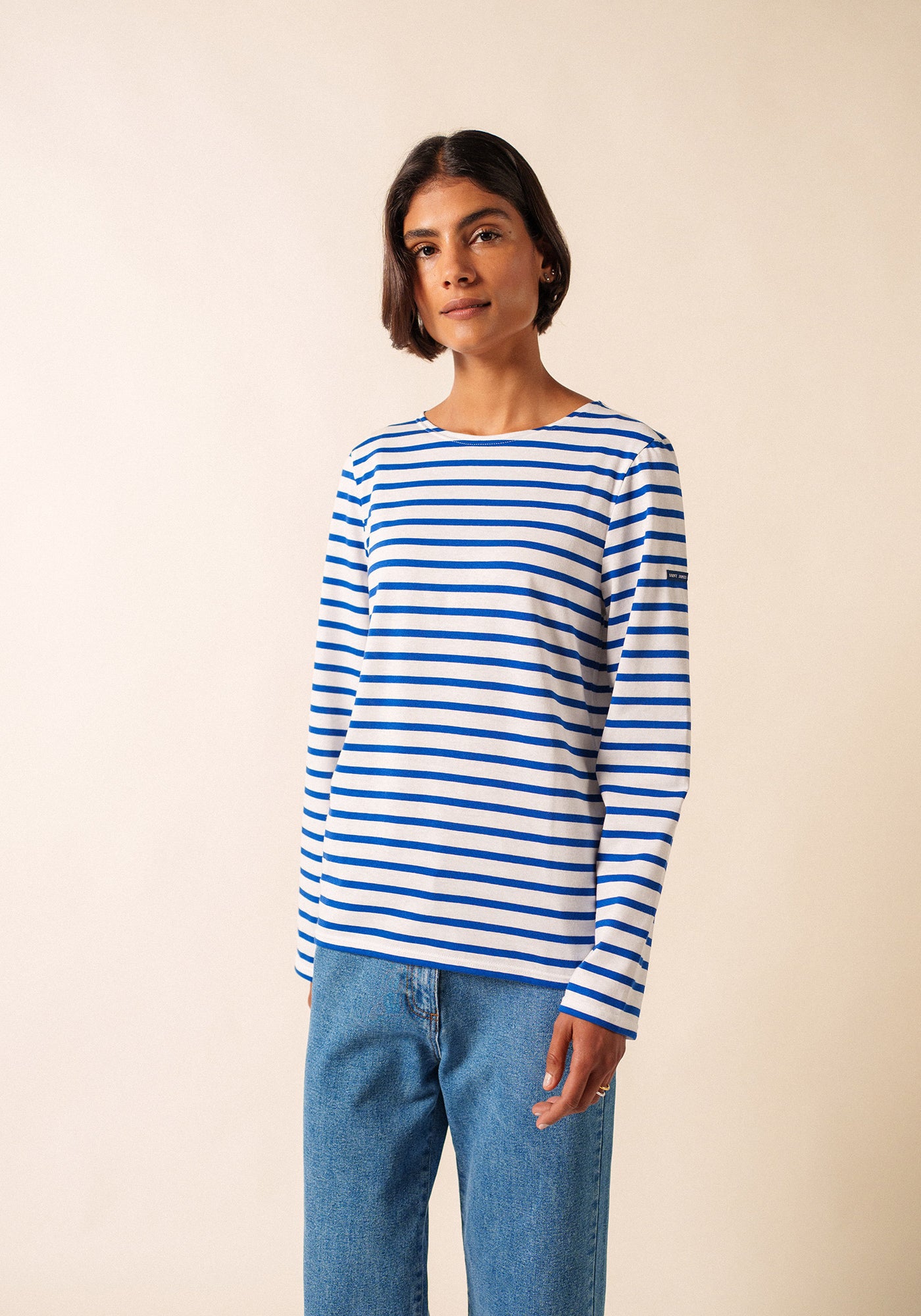 Minquiers Modern Breton Shirt (WHITE / ROYAL BLUE)