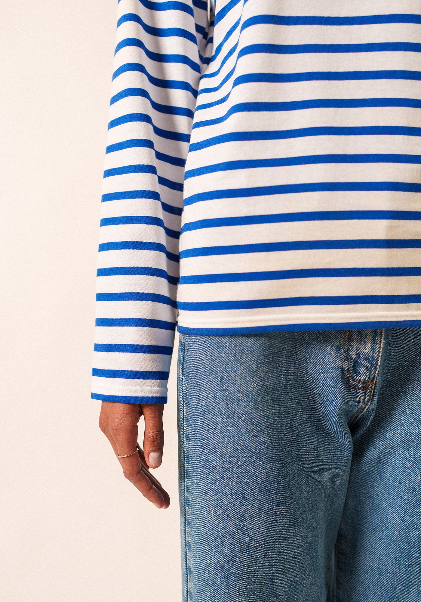 Minquiers Modern Breton Shirt (WHITE / ROYAL BLUE)