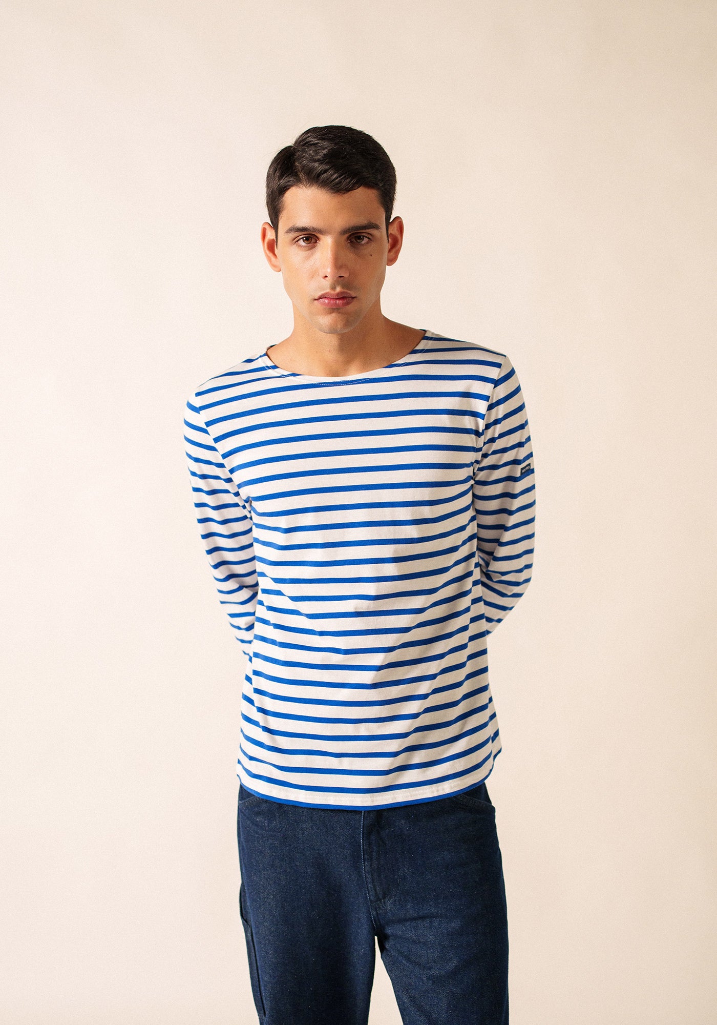 Minquiers Modern Breton Shirt (WHITE / ROYAL BLUE)