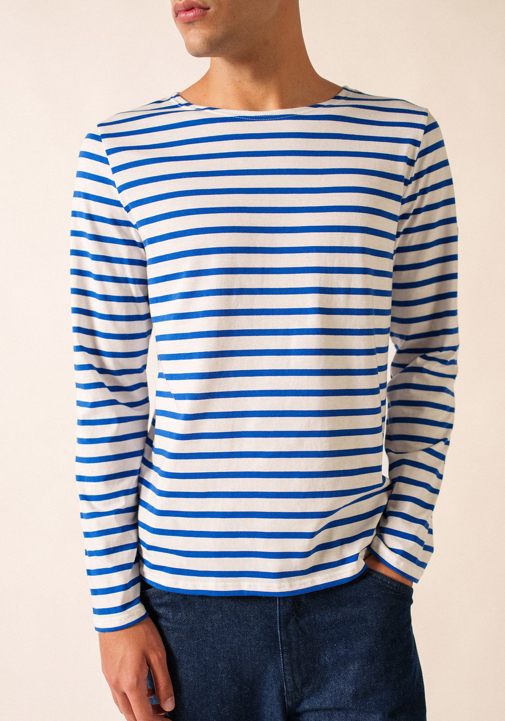 Minquiers Modern Breton Shirt (WHITE / ROYAL BLUE)