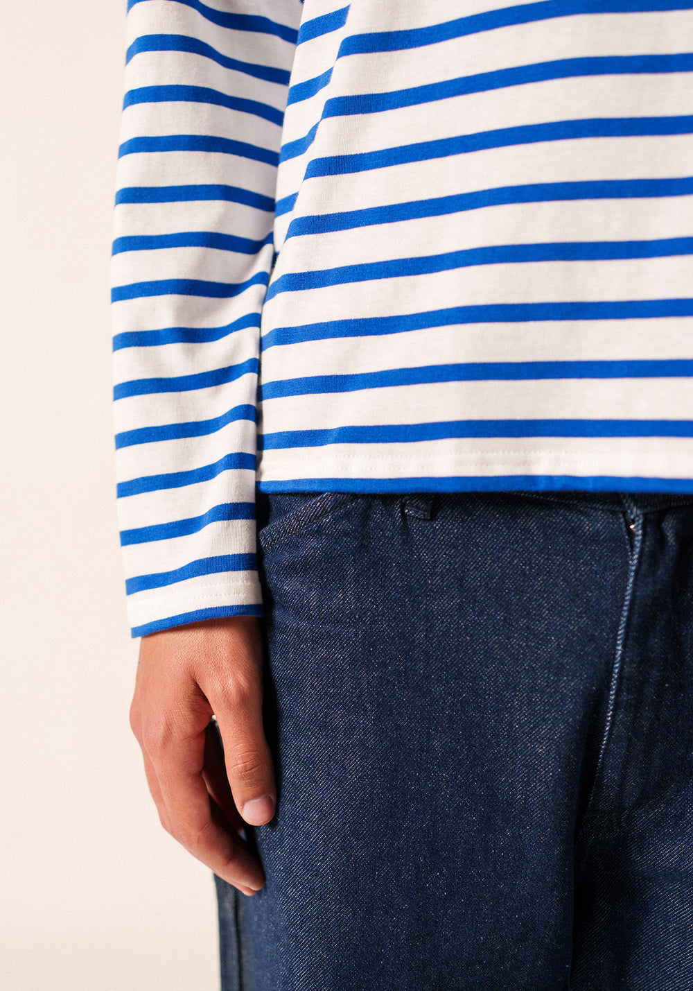 Minquiers Modern Breton Shirt (WHITE / ROYAL BLUE)