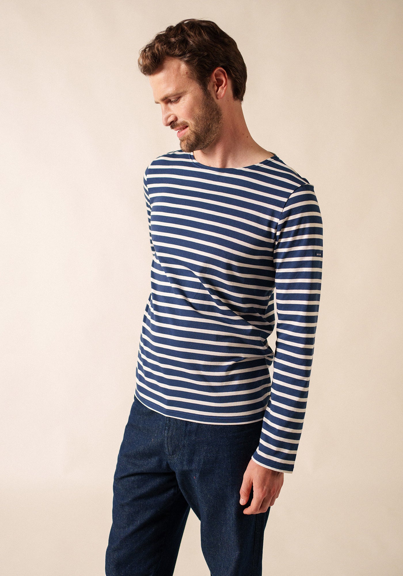 Minquiers Modern Breton Shirt (NAVY / WHITE)