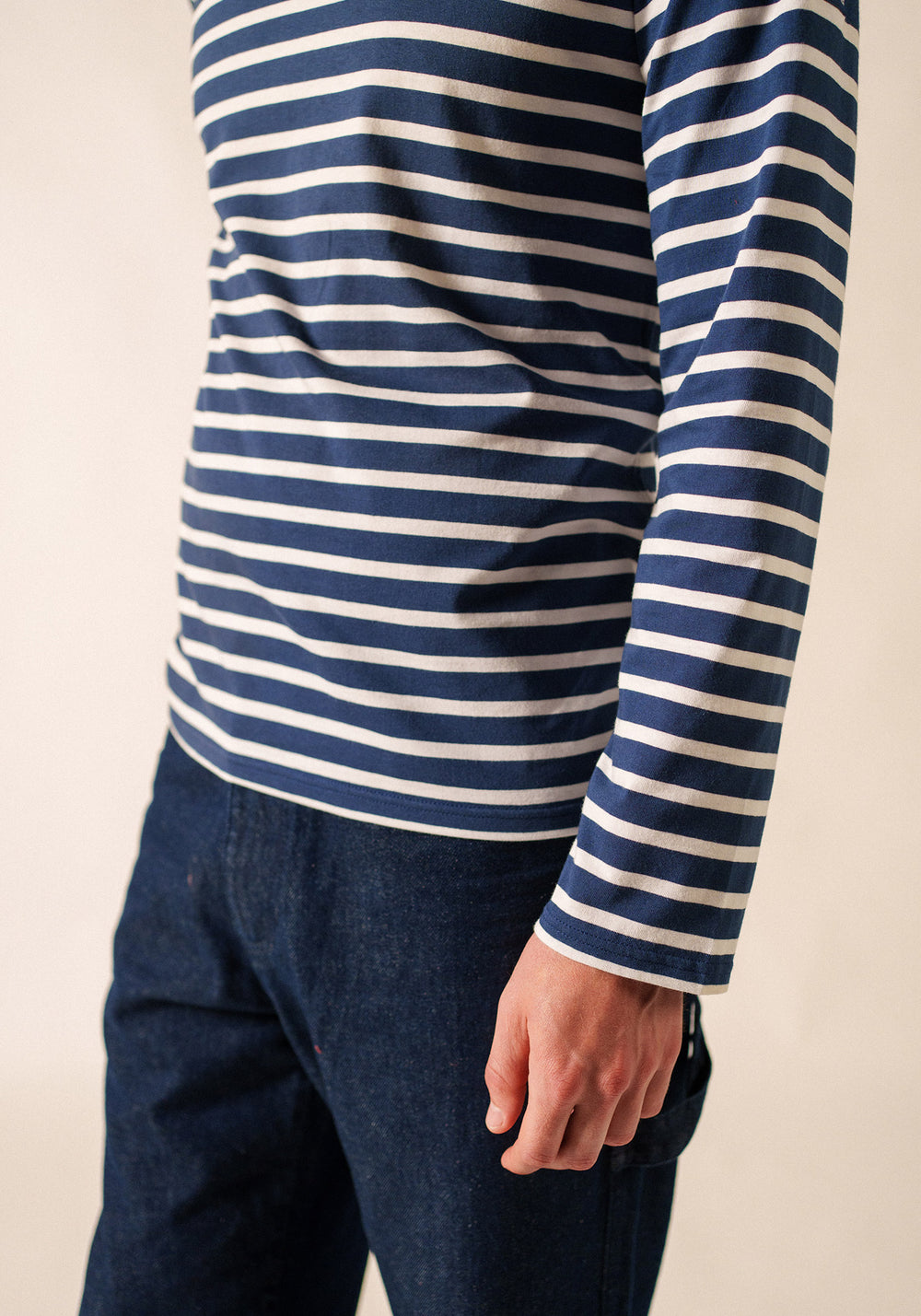 Minquiers Modern Breton Shirt (NAVY / WHITE)