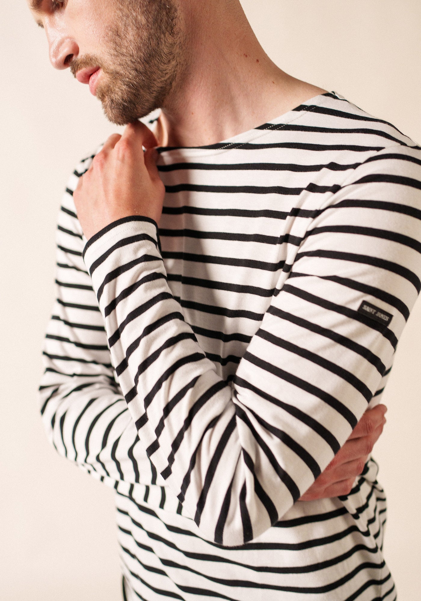 Minquiers Modern Breton Shirt (WHITE / BLACK)