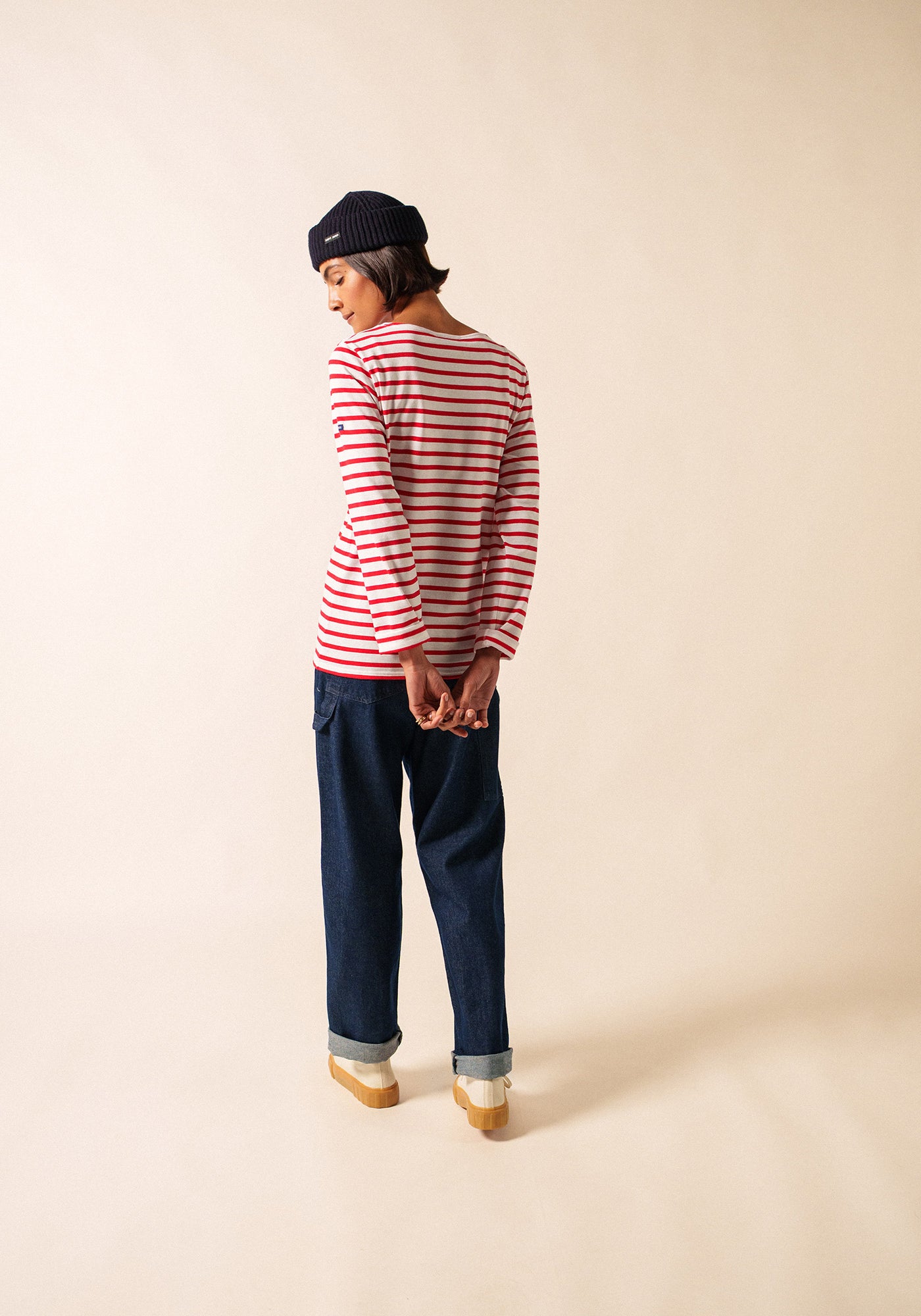 Minquiers Modern Breton Shirt (WHITE / RED)