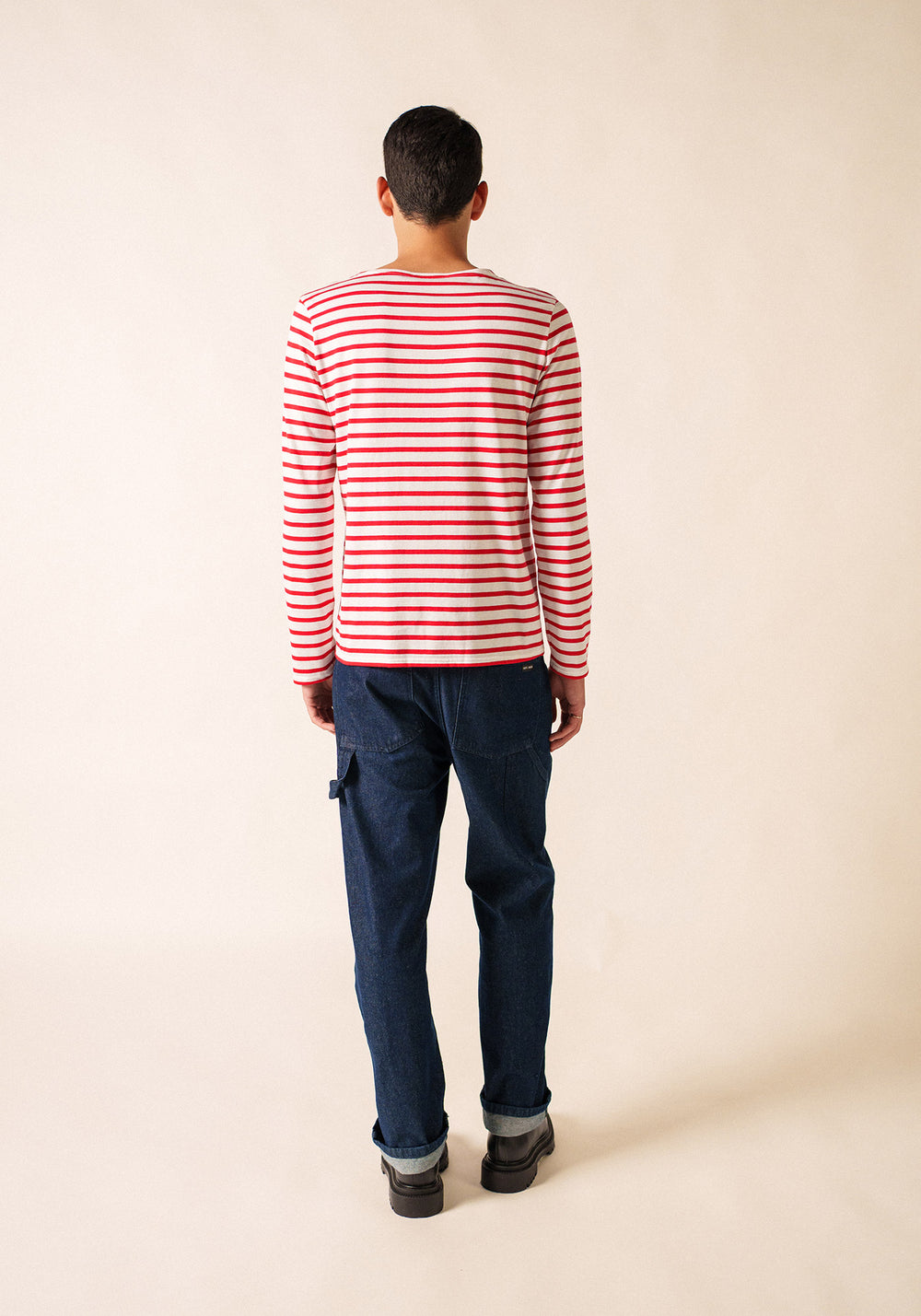 Minquiers Modern Breton Shirt (WHITE / RED)