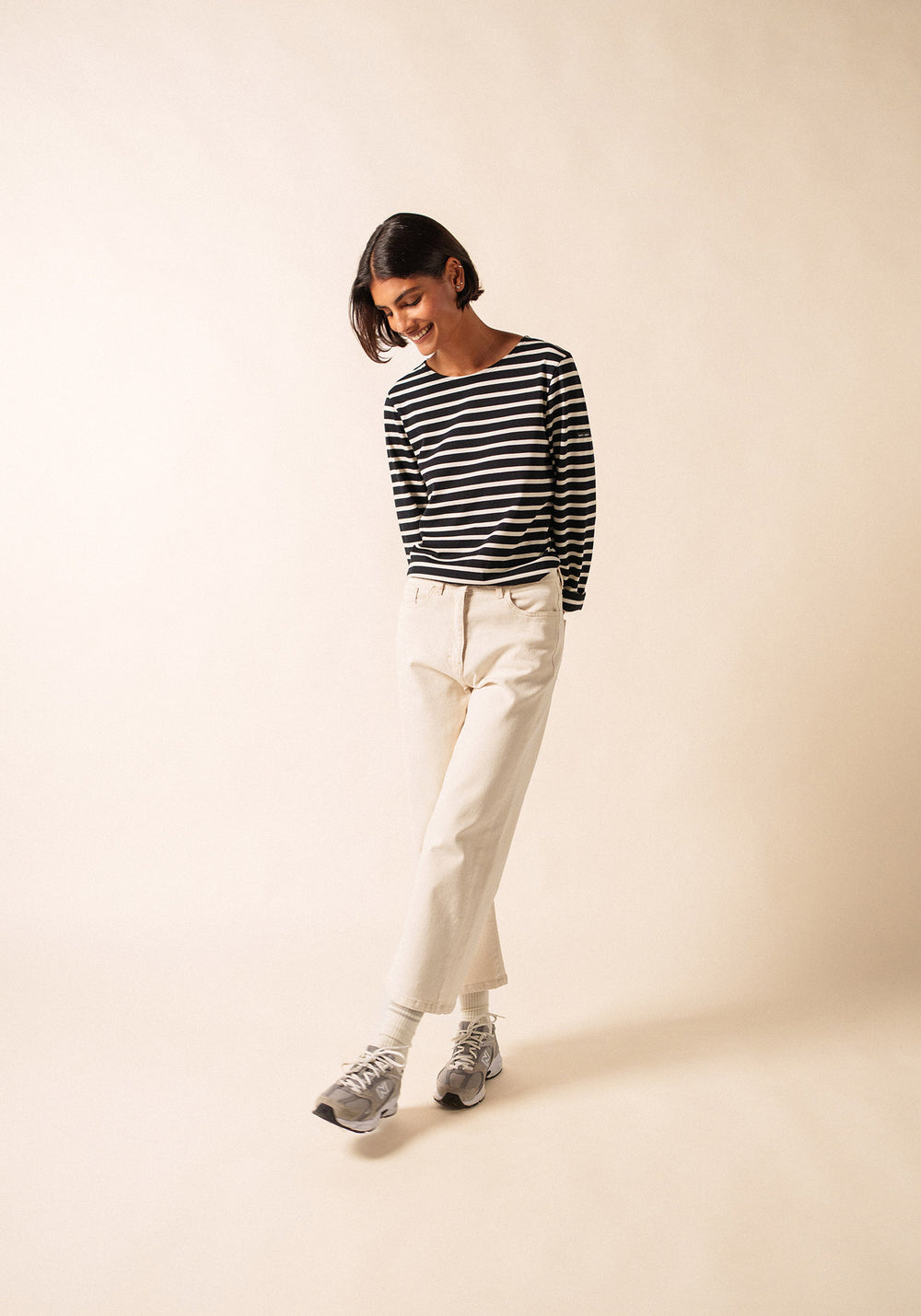 Minquiers Modern Breton Shirt (BLACK / ECRU)