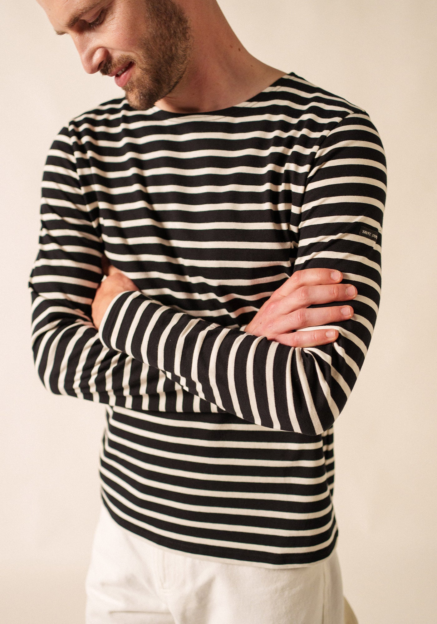 Minquiers Modern Breton Shirt (BLACK / ECRU)
