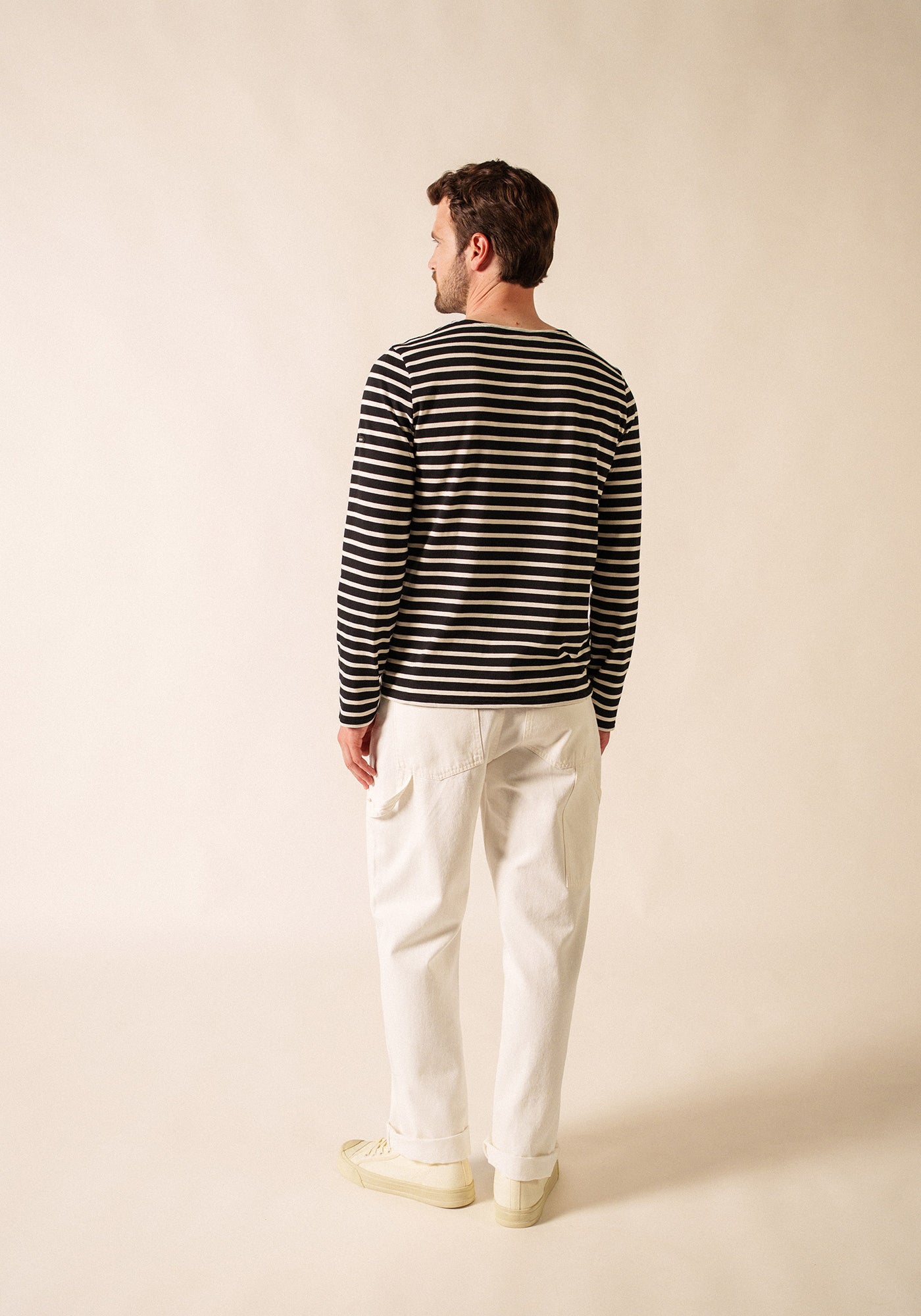 Minquiers Modern Breton Shirt (BLACK / ECRU)