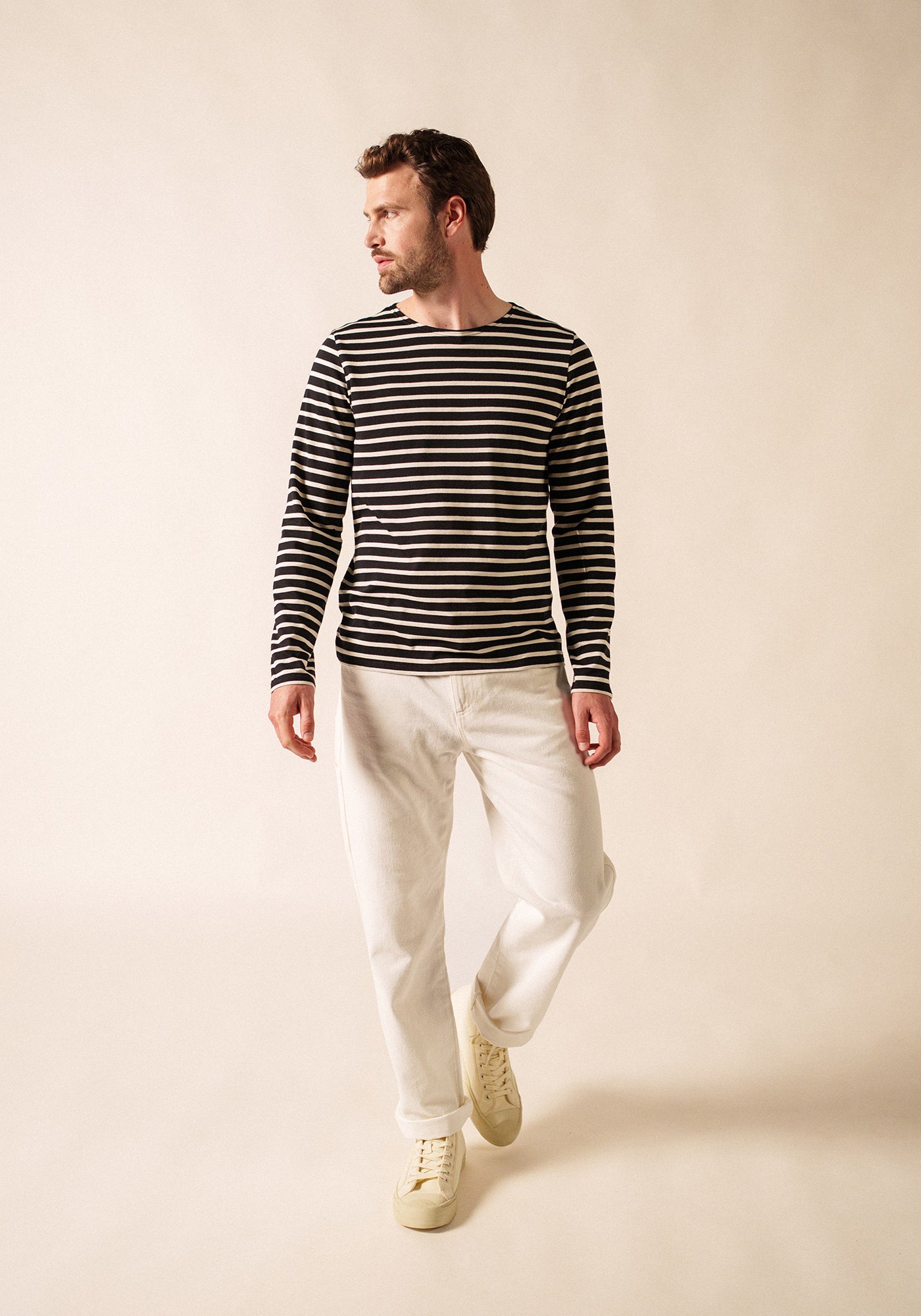 Minquiers Modern Breton Shirt (BLACK / ECRU)