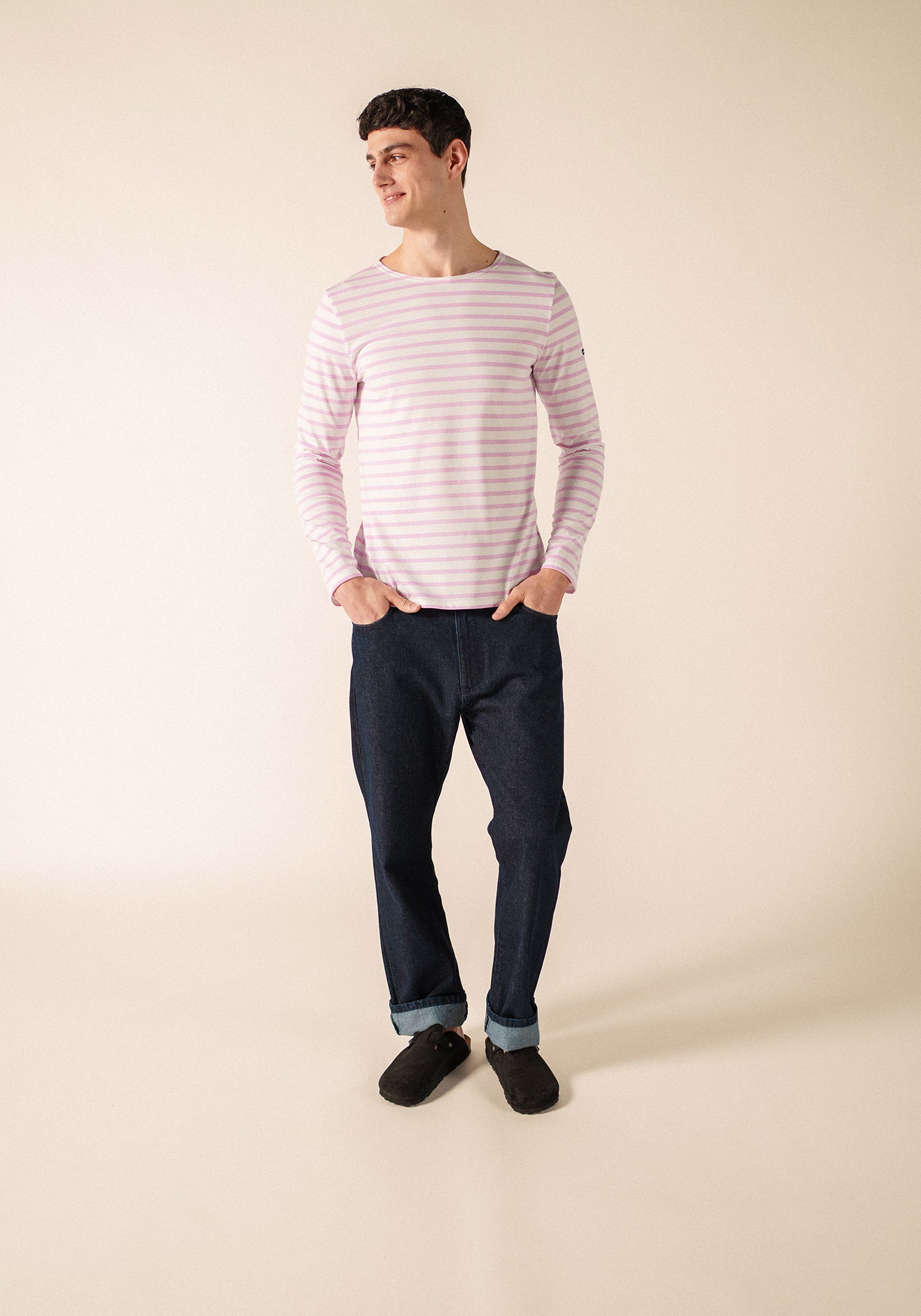 Minquiers Modern Breton Shirt (WHITE / TEA ROSE PINK)