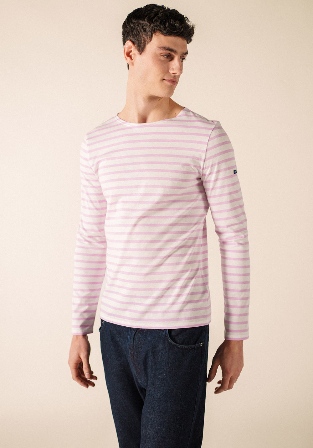 Minquiers Modern Breton Shirt (WHITE / TEA ROSE PINK)