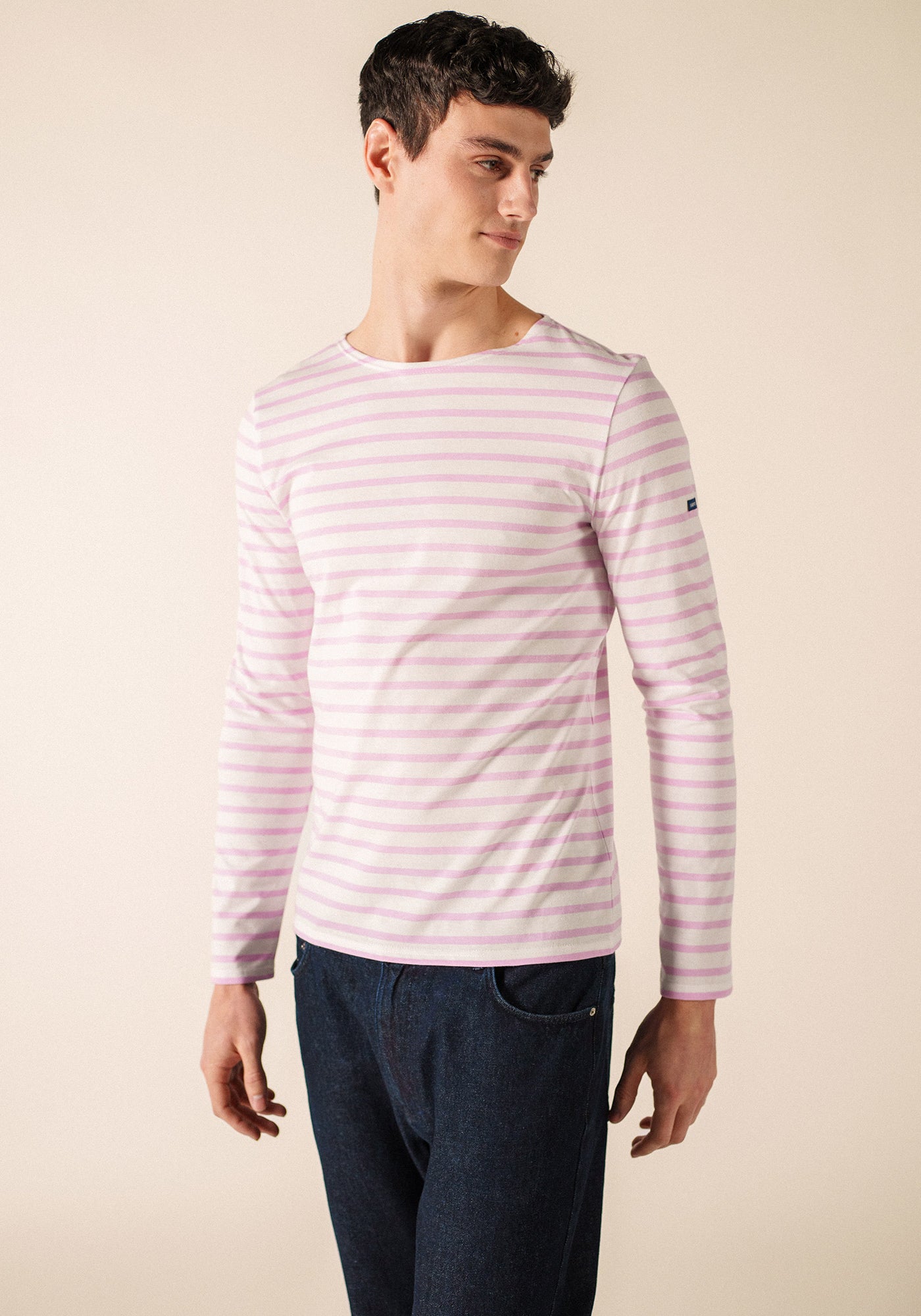 Minquiers Modern Breton Shirt (WHITE / TEA ROSE PINK)