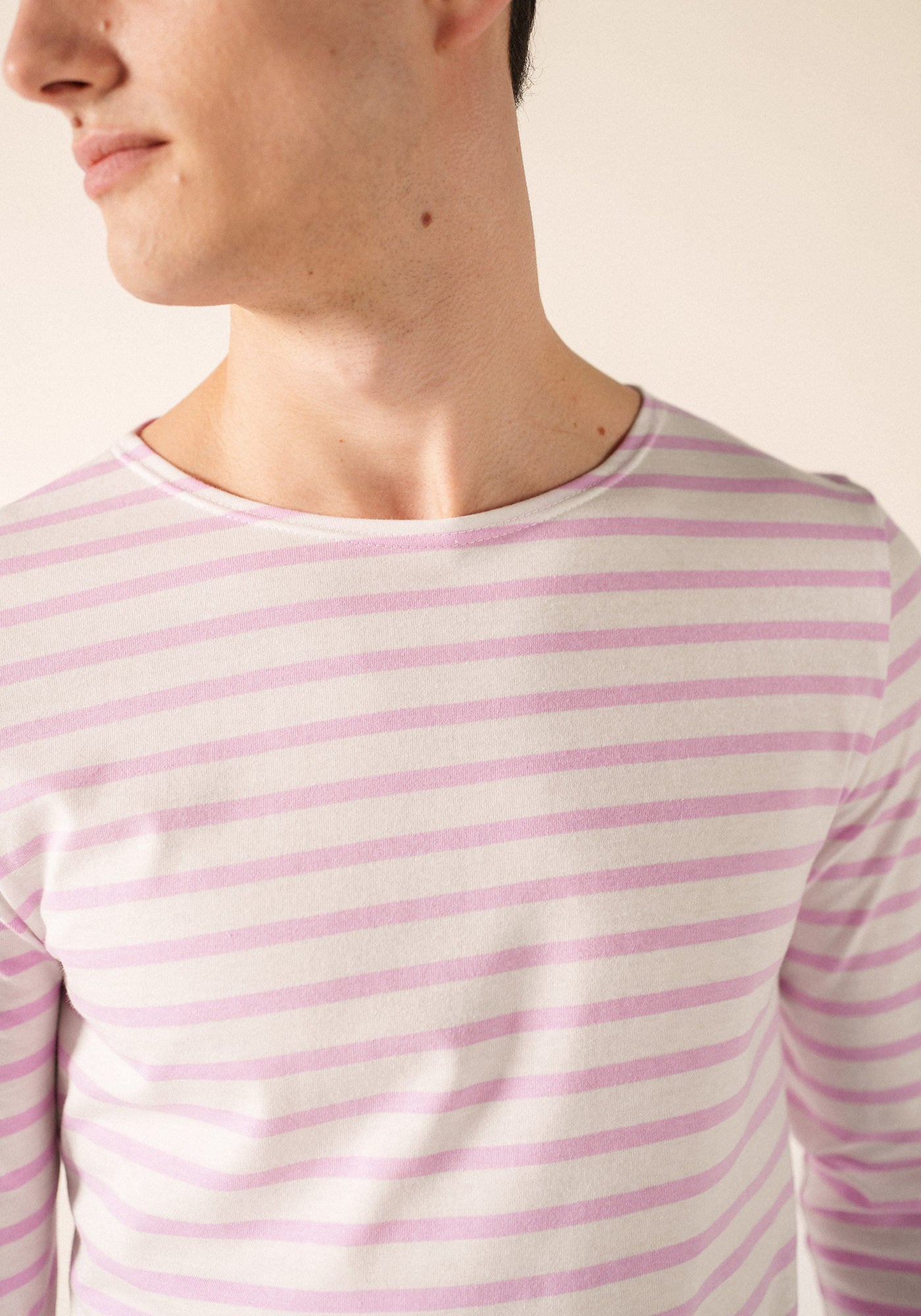 Minquiers Modern Breton Shirt (WHITE / TEA ROSE PINK)