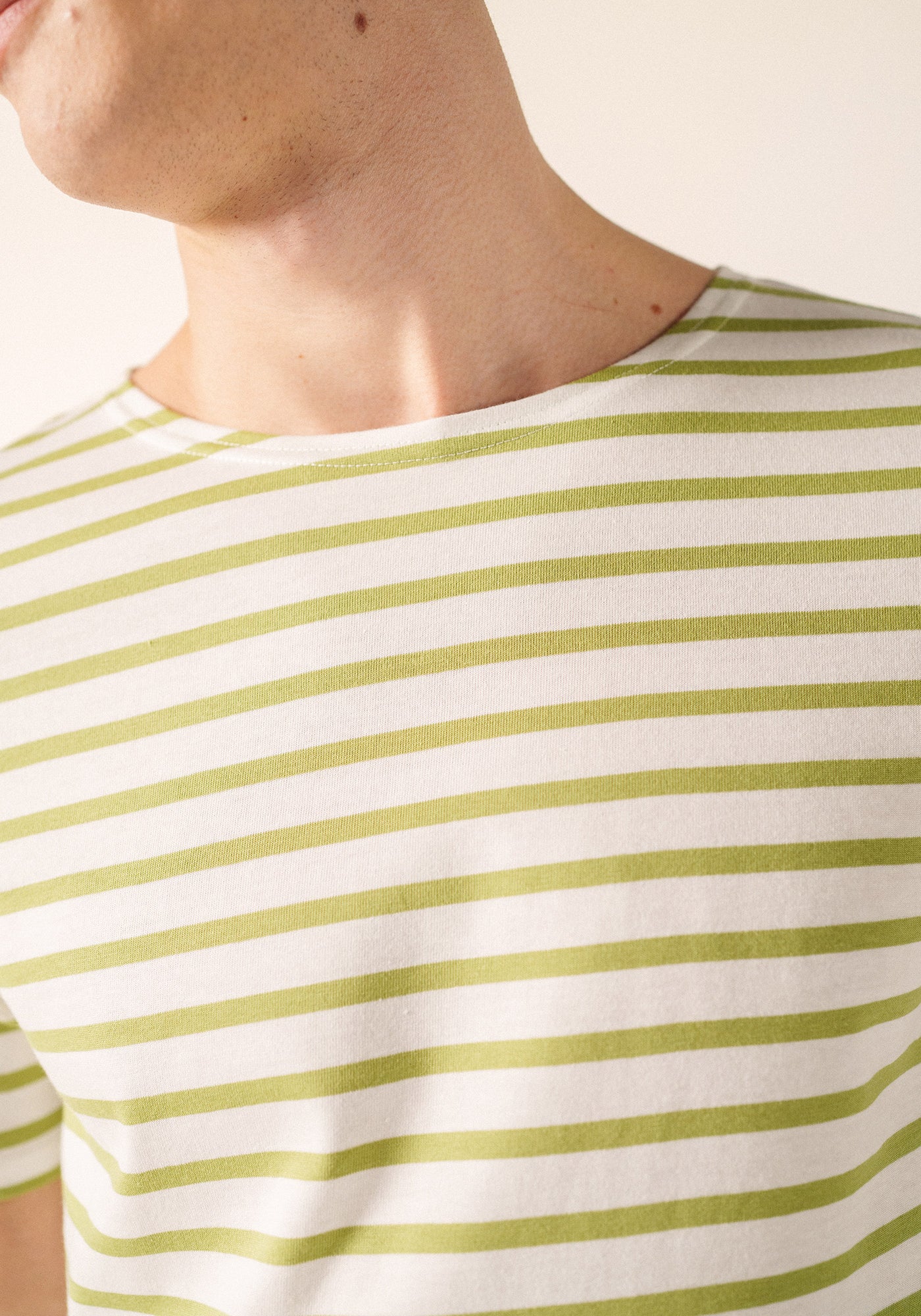 Levant Breton Shirt (WHITE / SAGE OLIVE)