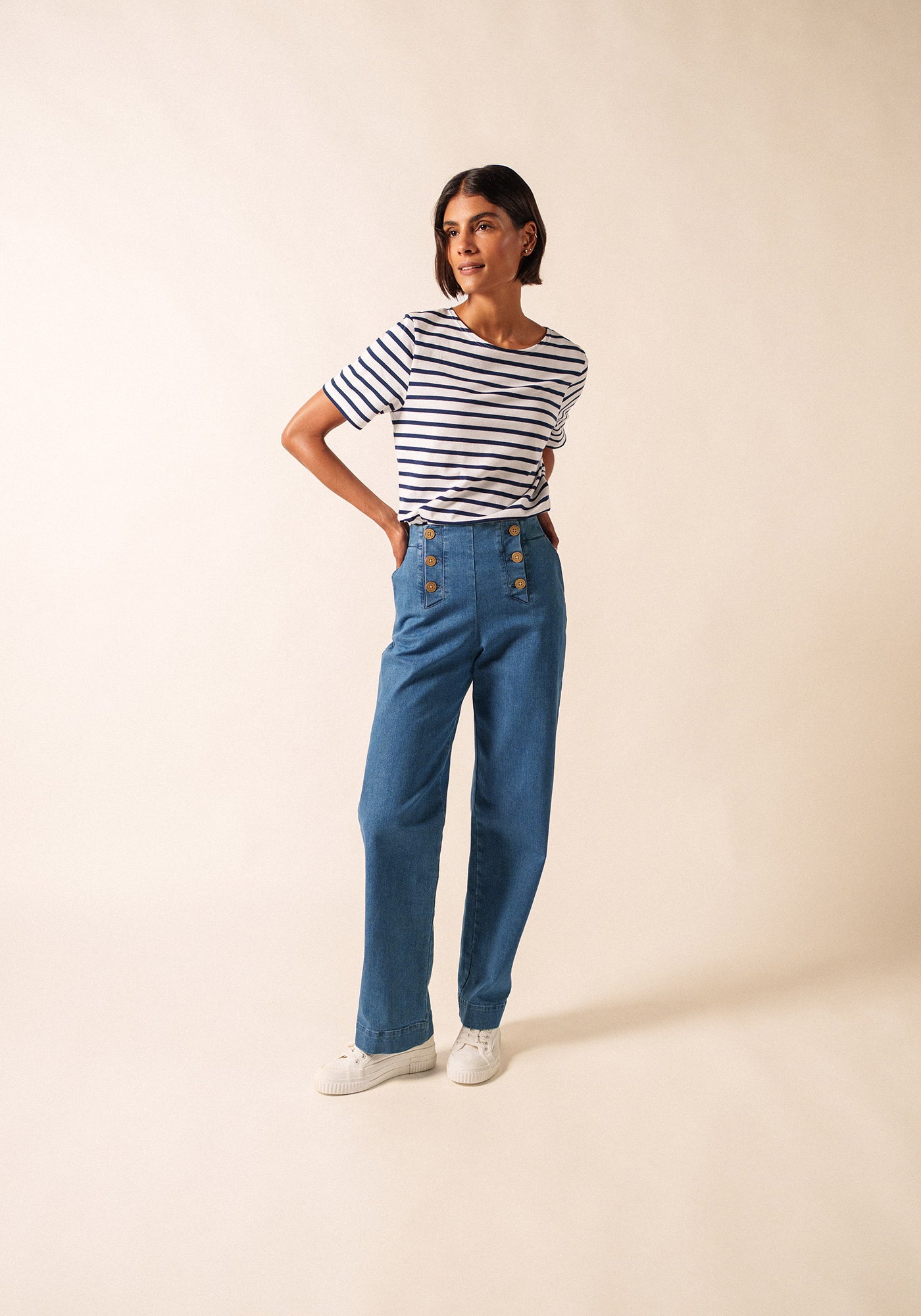 Levant Breton Shirt (WHITE / NAVY)