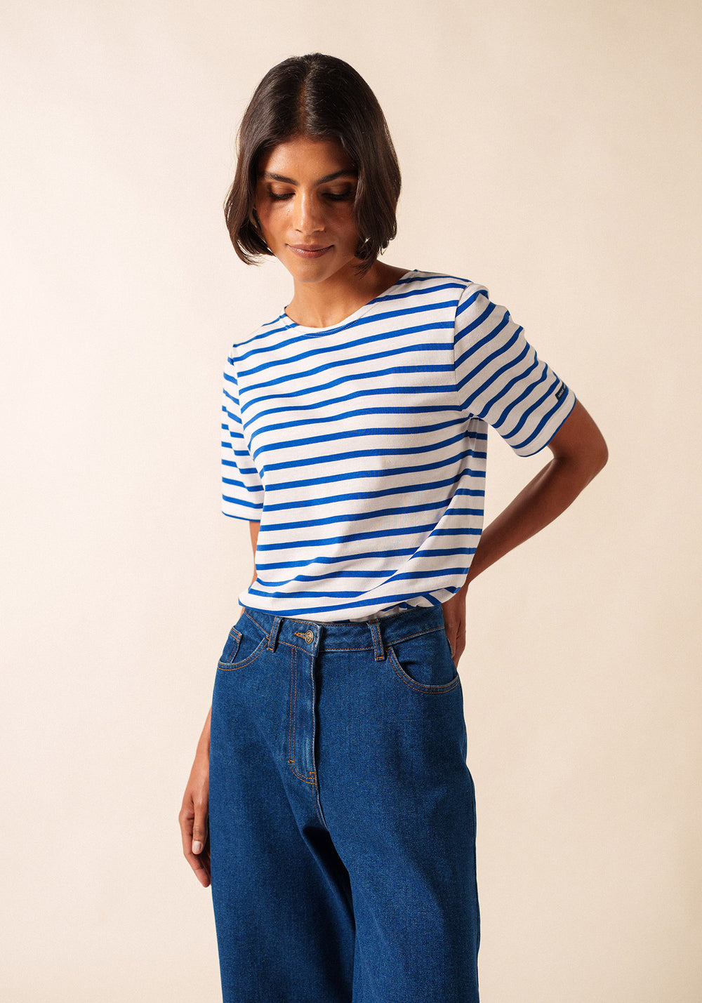 Levant Breton Shirt (WHITE / ROYAL BLUE)