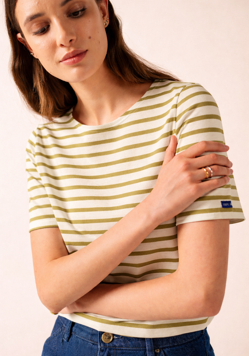 Levant Breton Shirt (WHITE / SAGE OLIVE)