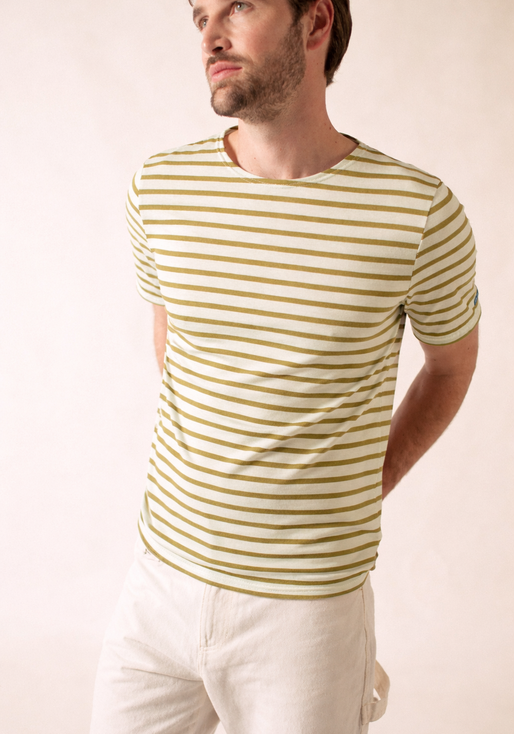 Levant Breton Shirt (WHITE / SAGE OLIVE)