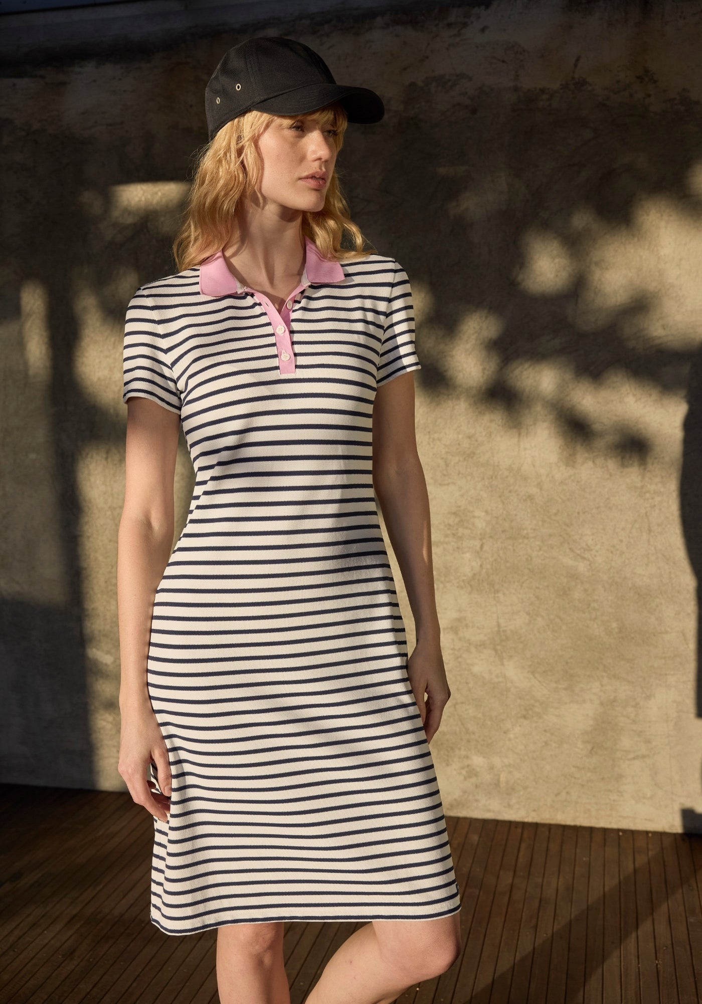 Agen striped polo dress (WHITE / NAVY / TEA ROSE PINK)