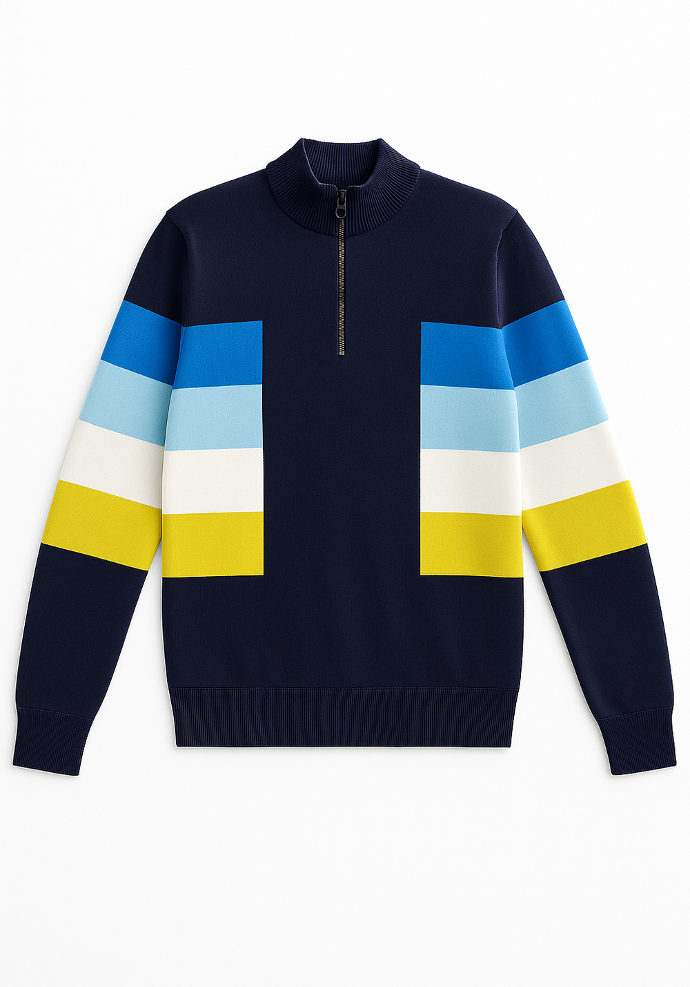 BARCARES - Quarter Zip Knit Cardigan for Men | 100% Wool (DARK BLUE / MULTI CAP)