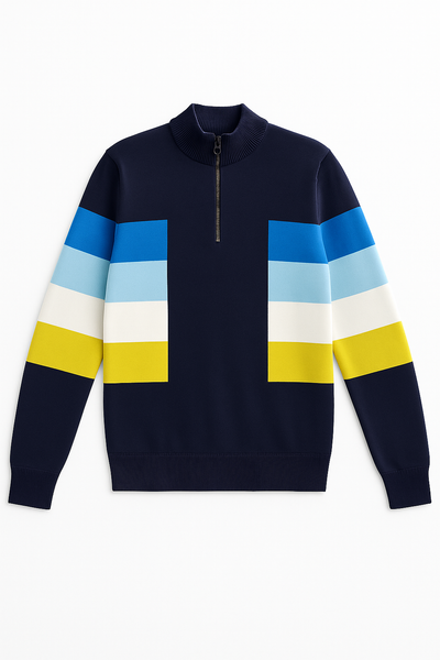 BARCARES - Quarter Zip Knit Cardigan for Men | 100% Wool (DARK