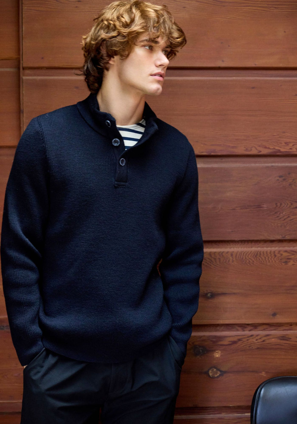 Bourboule Henley Sweater (NAVY)