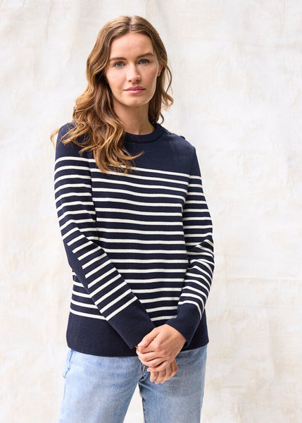 Breton Striped Sweater with Button Shoulder for Women | Saint