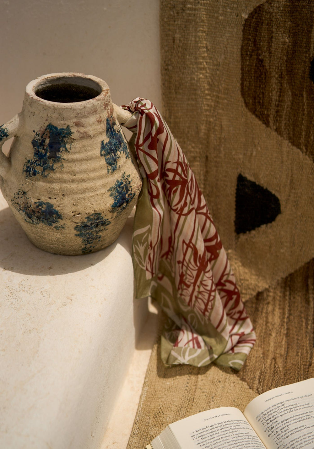 CARRE FLORAL - Square Scarf With Floral Motif (TERRACOTTA / SOFT ALMOND)